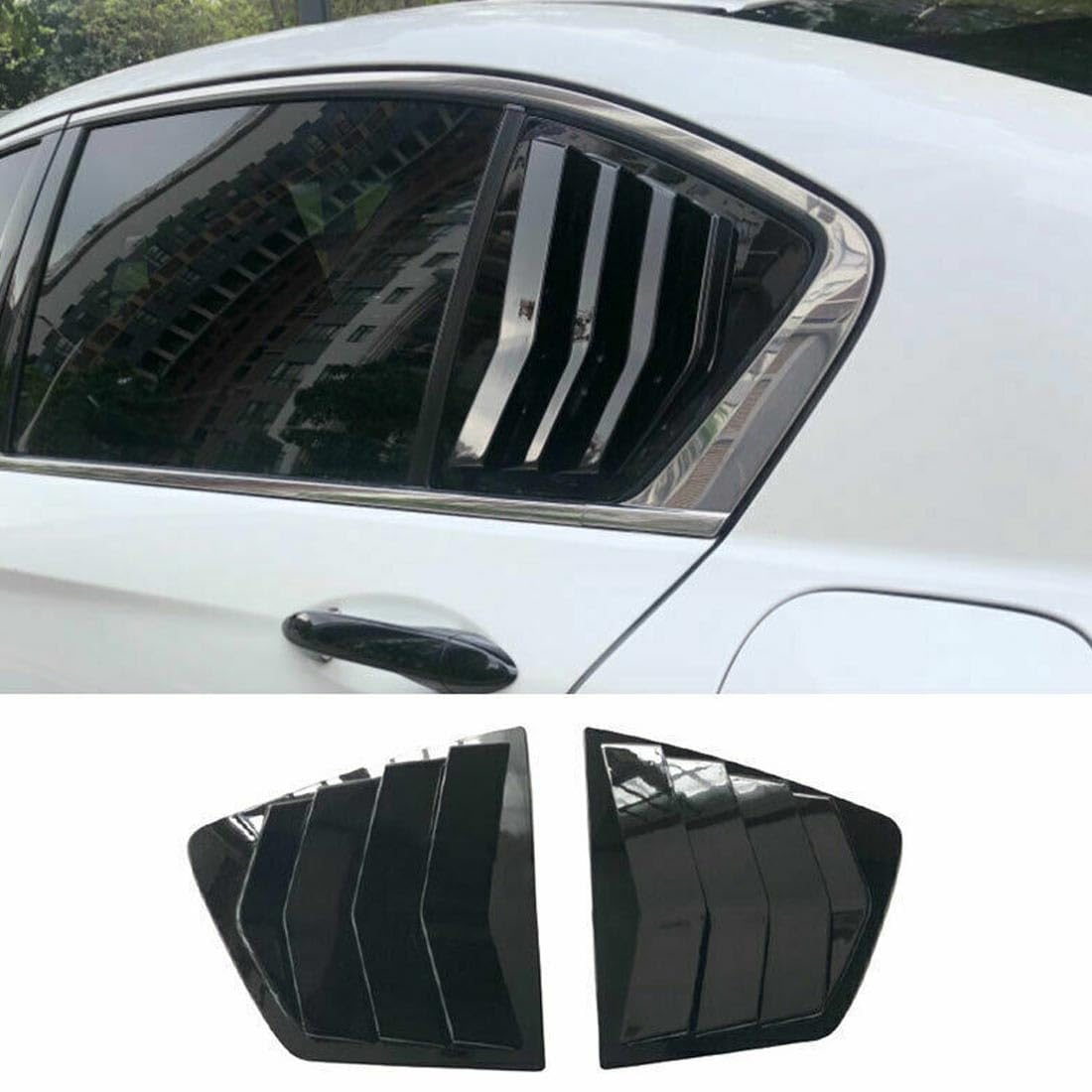 XITER 2PCS ABS Carbon Fibre Racing Style ABS Rear Side Window Louvers Air Vent Scoop Shades Cover Blinds for Honda Civic 9th Sedan 2012-2015 (Glossy black)