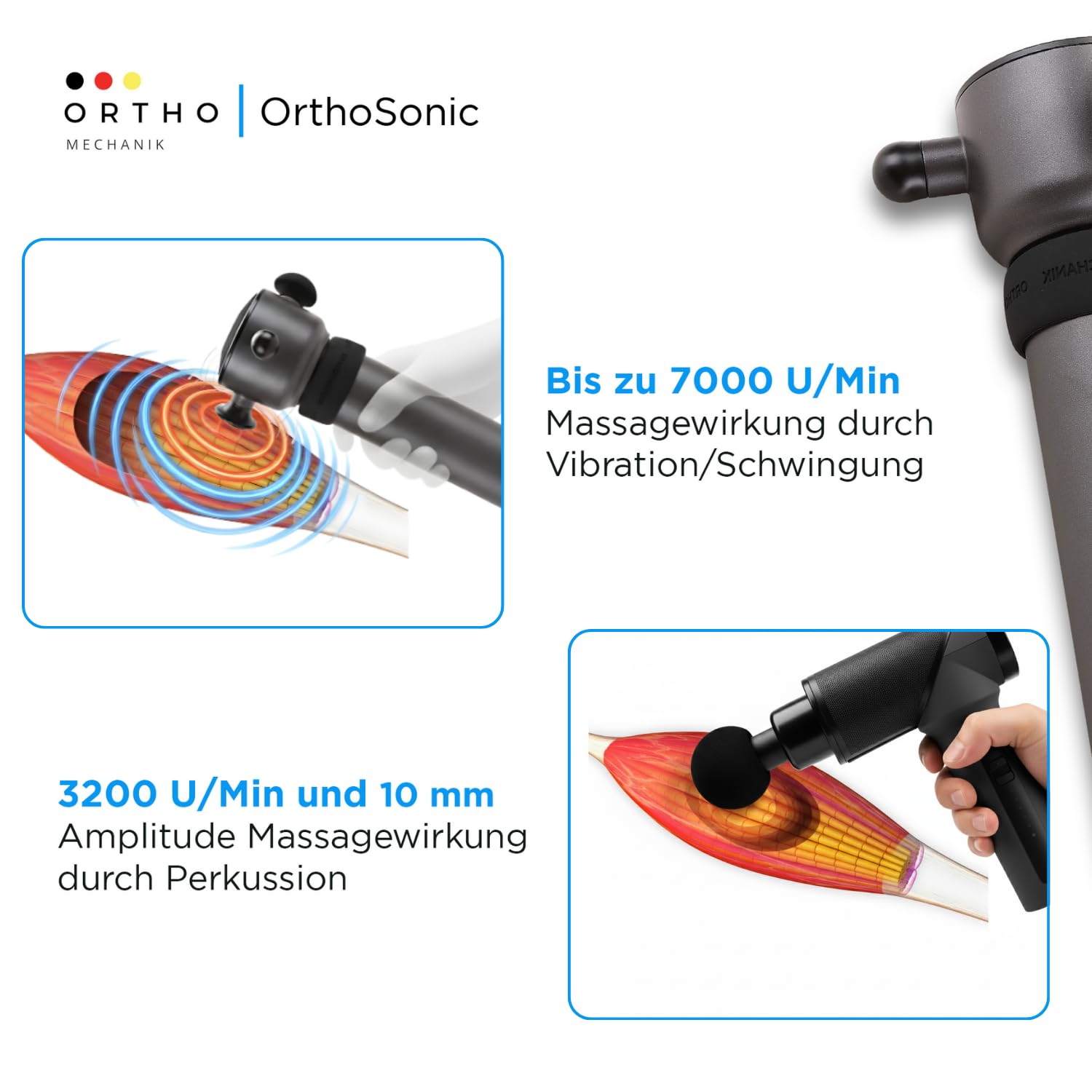 OrthoMechanik Sonic – Schallwellen-Massagegerät 7000 U/min | Sanft, aber tiefenwirksam – Alternative zur Massagepistole