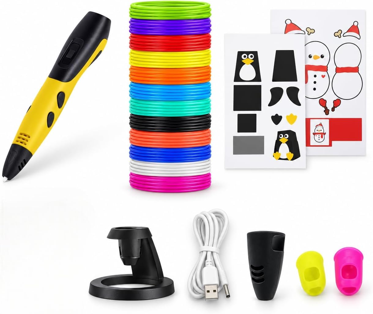 3D Printing Pen Set Starter Kit with PLA Filament, 3D Doodle Drawing Pen, 3 Speed Control USB Powered Creative Craft Set with Templates for Teens Beginners Yellow