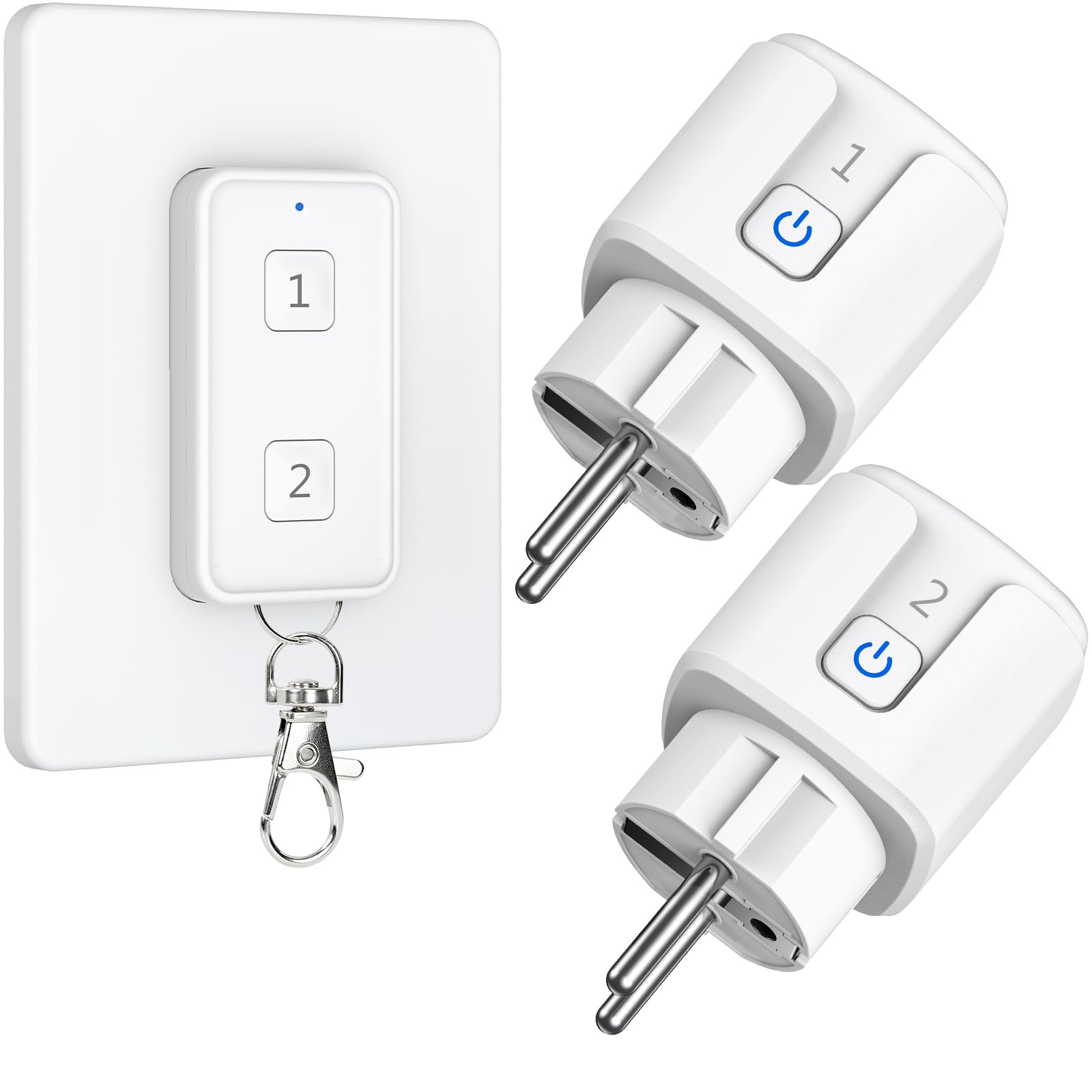 2 enchufes con mando a distancia, con mando a distancia, 16 A/3840 W, largo alcance, interruptor magnético de un solo botón