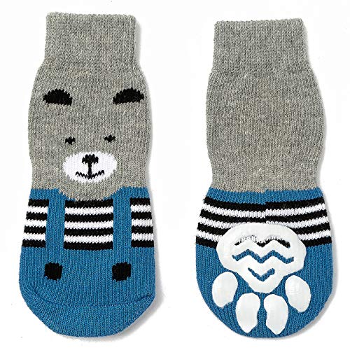 Chaussettes Antidérapantes 6 Tailles pour Chien et Chat - Protège les pattes de l’animal et les sols intérieurs, avec patins en caoutchouc, convient pour les petits ou gros chiens et chats Bleu S Cover