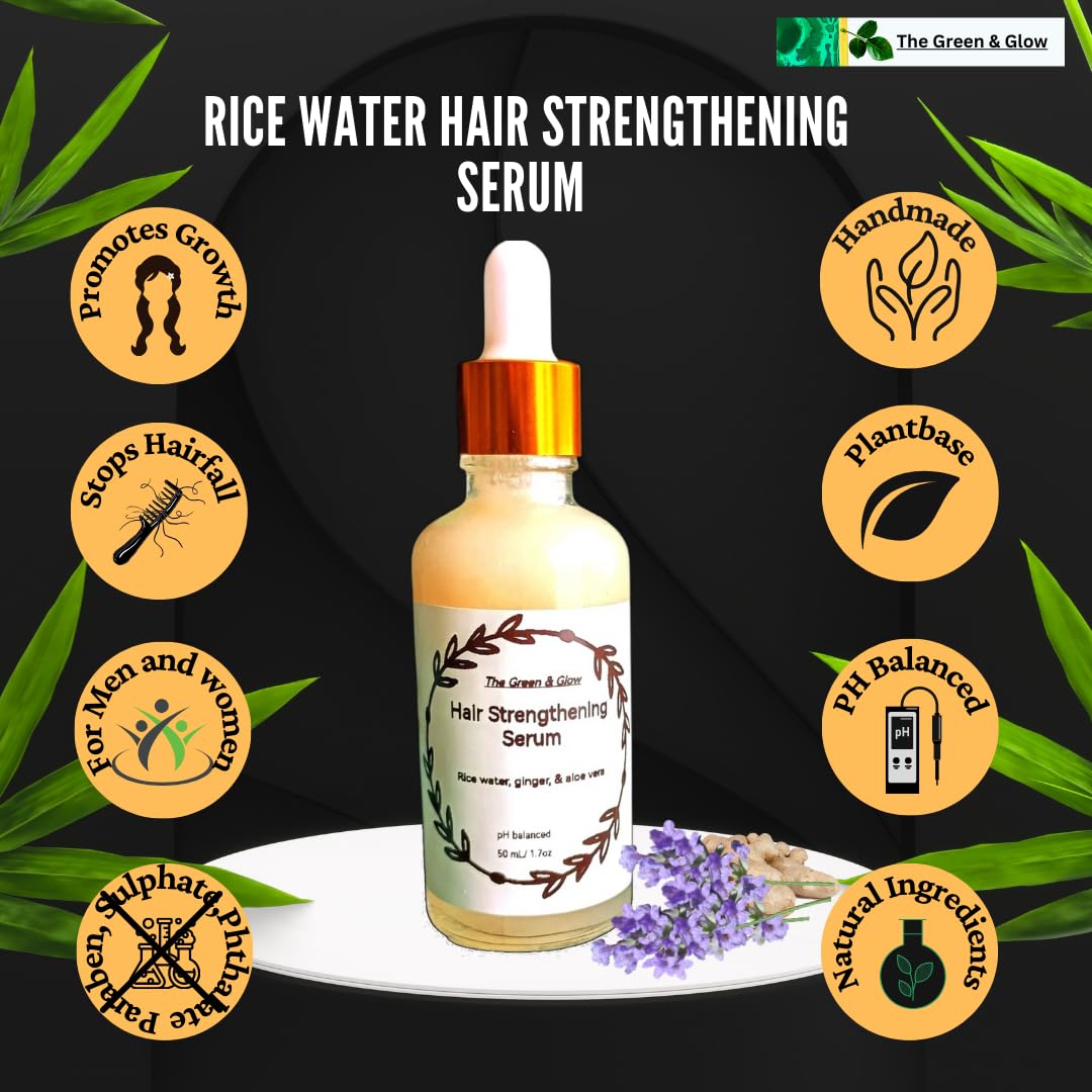 Rice Water Hair Strengthening Serum. For repair, growth and to stop hairfall. Real ingredients enriched with herbs and oils combination. A nourishment before shower.