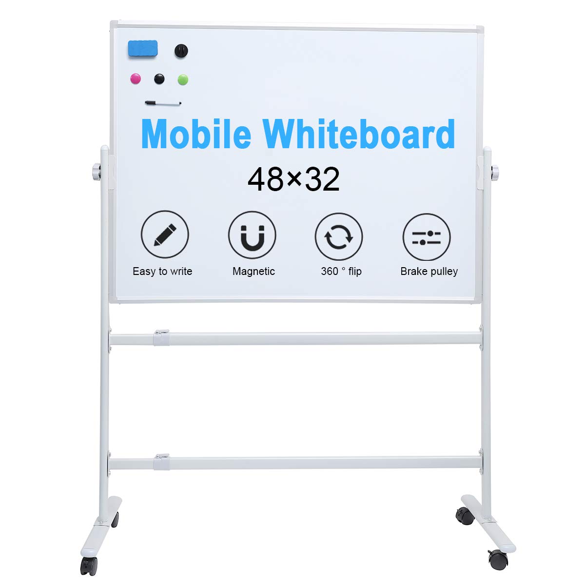 Buy Whiteboard with Stand 48" x 32" Dry Erase Board Rolling