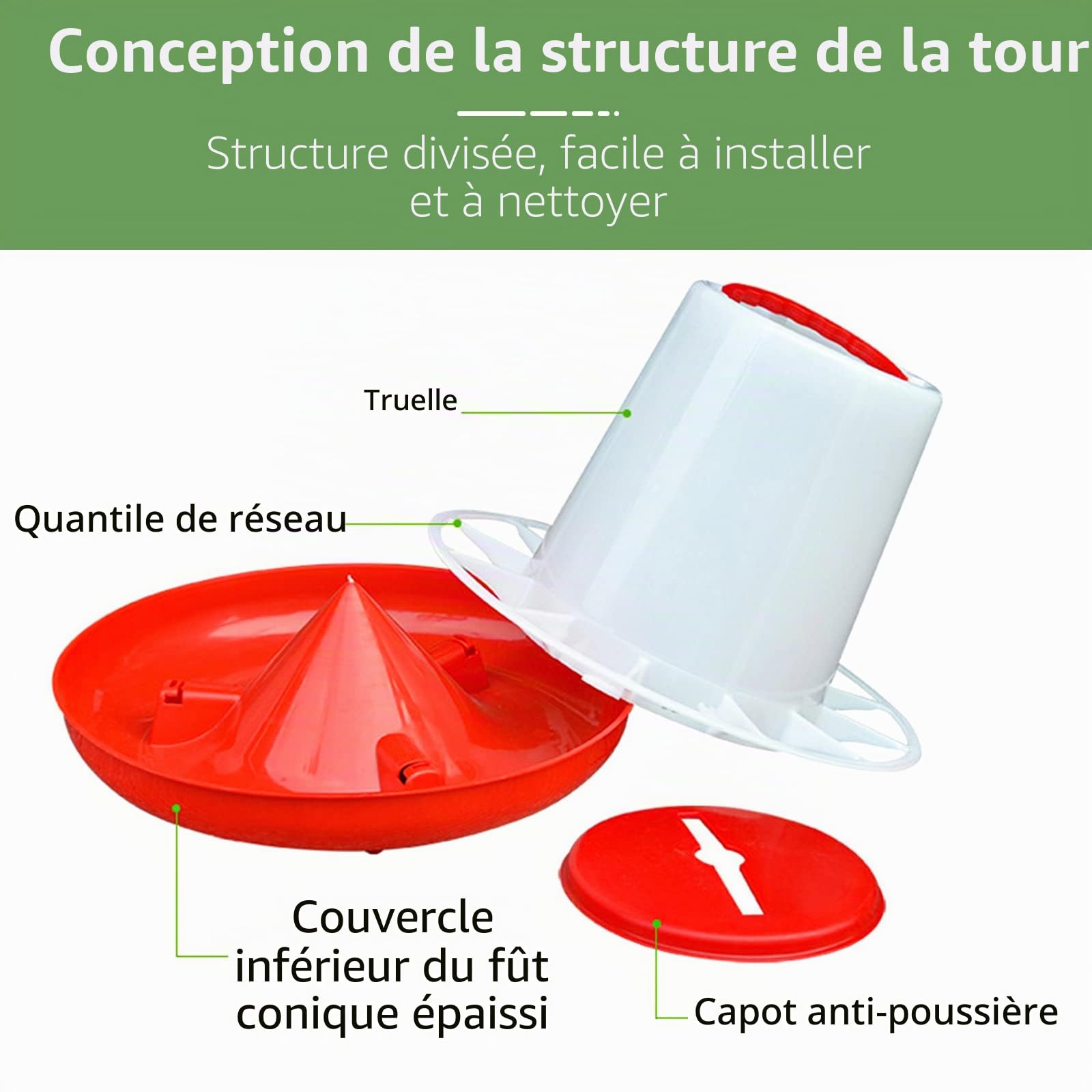 Lot de 2 abreuvoirs économiques et mangeoire économique de 3 kg Rouge et blanc