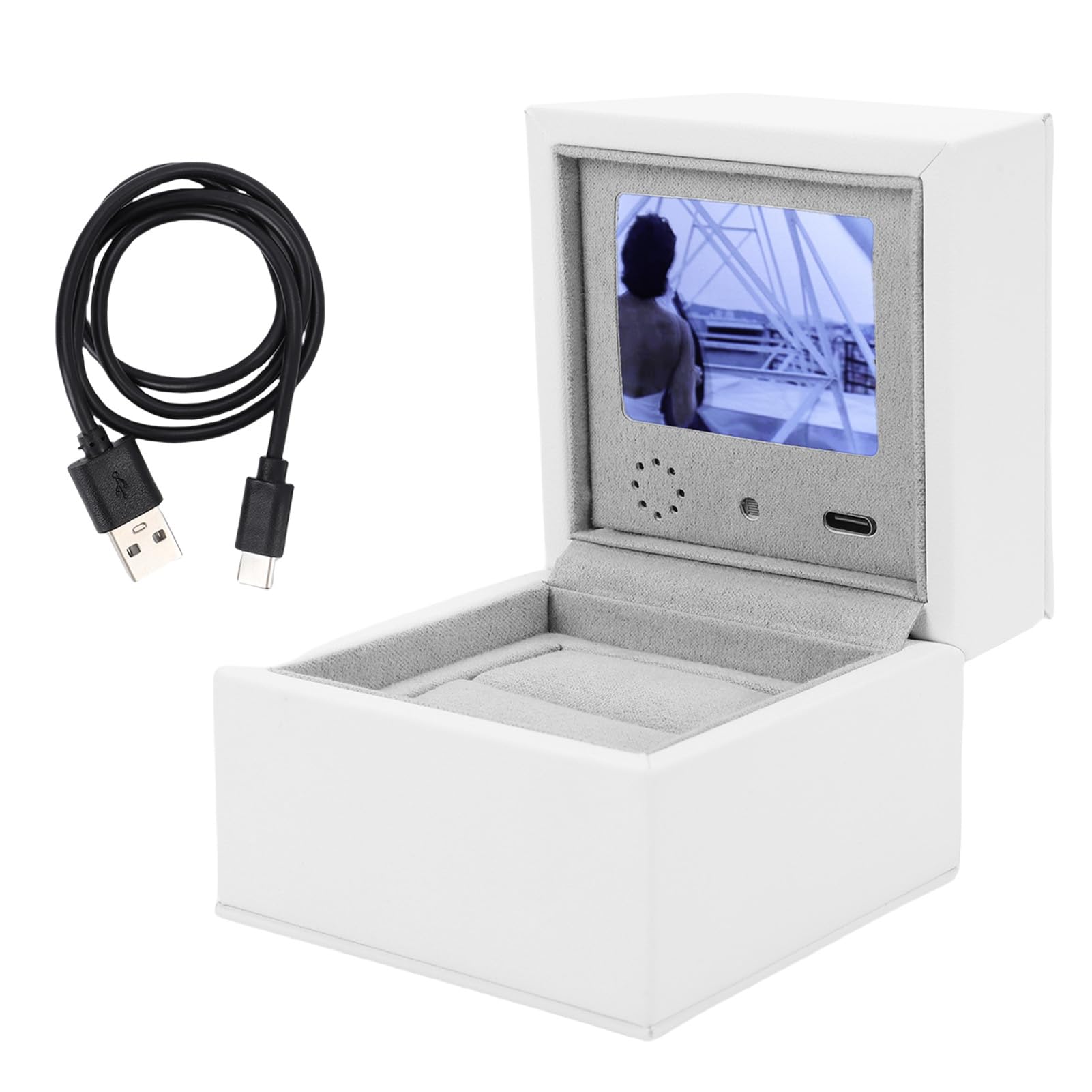 Drfeify Caja de compromiso con pantalla LCD con reproductor de vídeo, para una propuesta de boda inolvidable y aniversario, blanco