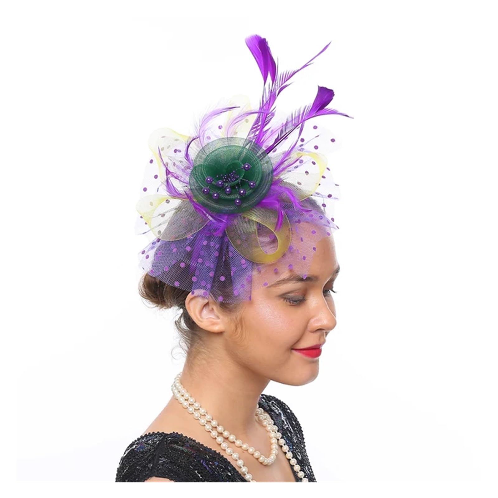 UALXPAO Wedding Hats Women Feather Flower Fascinator Hat Ladies Hair Accessories Wedding Party Floral Mesh Veil Headband Hairpin for Tea Party,Weddings(Color6)