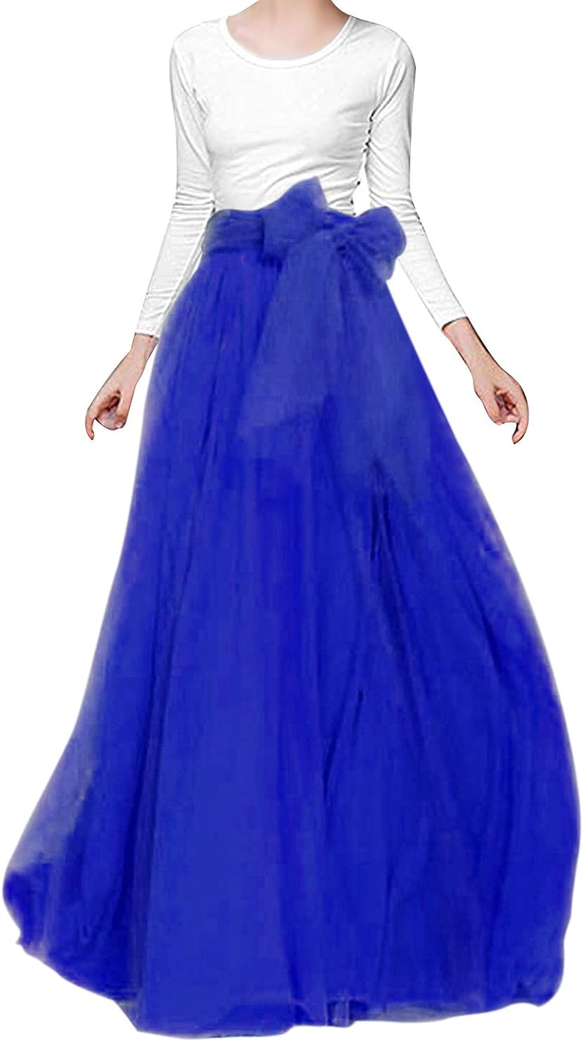 songshenjian Women Tulle Skirt Bridal Bridesmaids Maxi Skirt with Belt for Wedding Evening