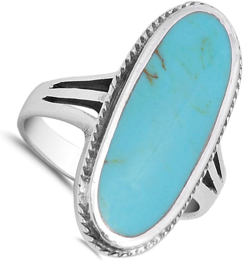 CHOOSE YOUR COLOR Sterling Silver Large Long Oval Ring