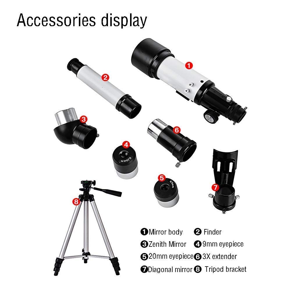 Telescopio, telescopio Refractor astronómico de Montaje de Calibre de 50-100 mm para niños Principiantes, telescopio de Viaje con trípode, Bolsa de Transporte y Ocular HD