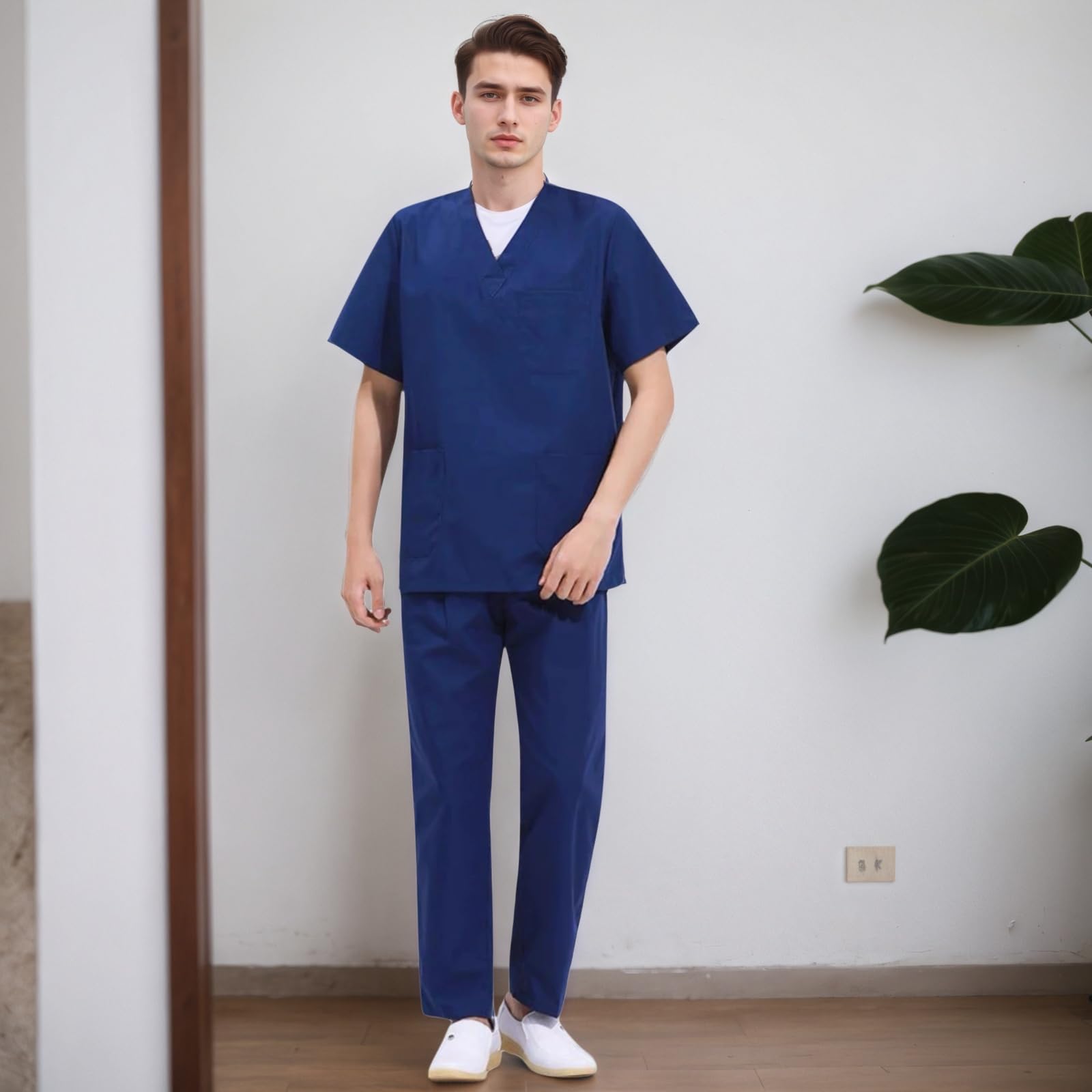 Chesoon Uniforme Médico para Hombres Verano Manga Corta Conjunto Tejido Elástico Secado Rápido para Dentistas Clínicas