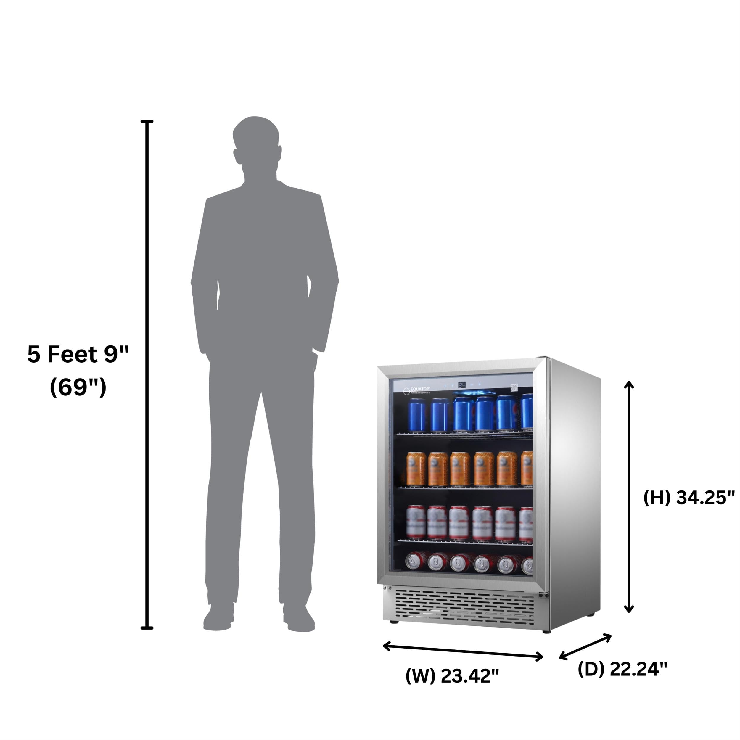 Equator 4.6 Cu Ft Outdoor/Indoor Refrigerator – Stainless Steel Beverage Cooler, 110 Can+6 Bottle Capacity, Built-In Or Freestanding, Ipx4 Waterproof, Frost-Free Cooling on Fridge.com - View 2