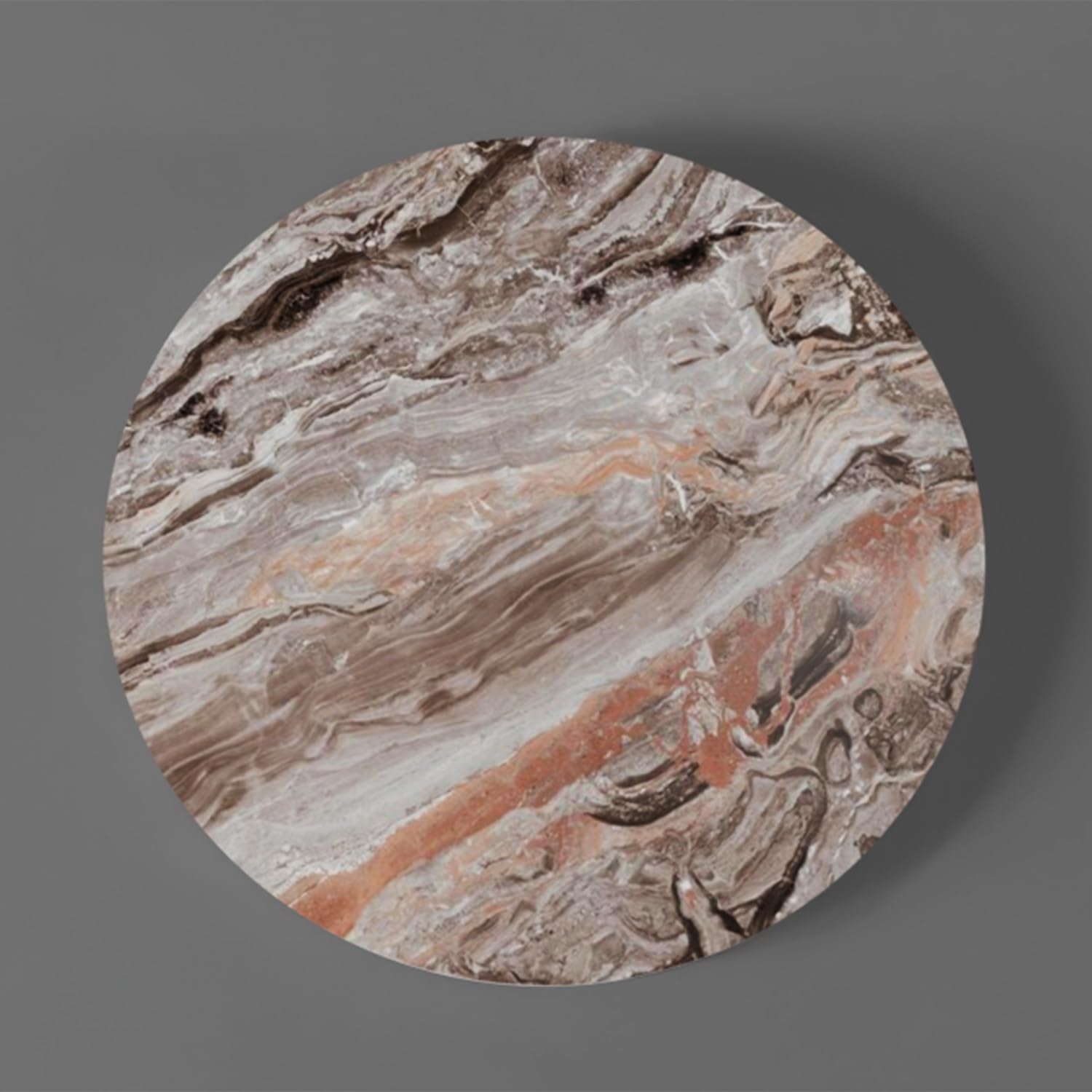 Lazy Susan Drehteller mit Steinmarmorstruktur, Serviertablett, 12 mm dick, für Esstisch, Braun, 100 cm / 40 cm