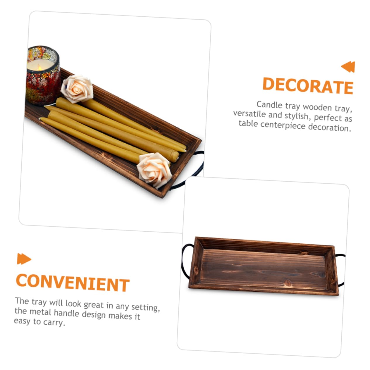 Bandeja de Madera para Velas, Soporte Rectangular Rústico