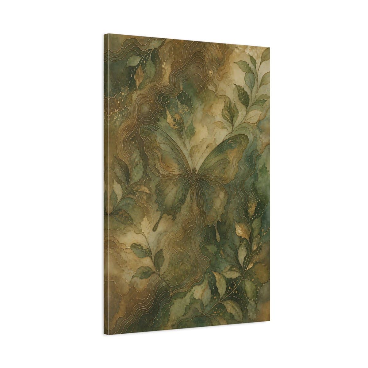 Toile papillon vert et or premium grand format vertical 3cm - 8