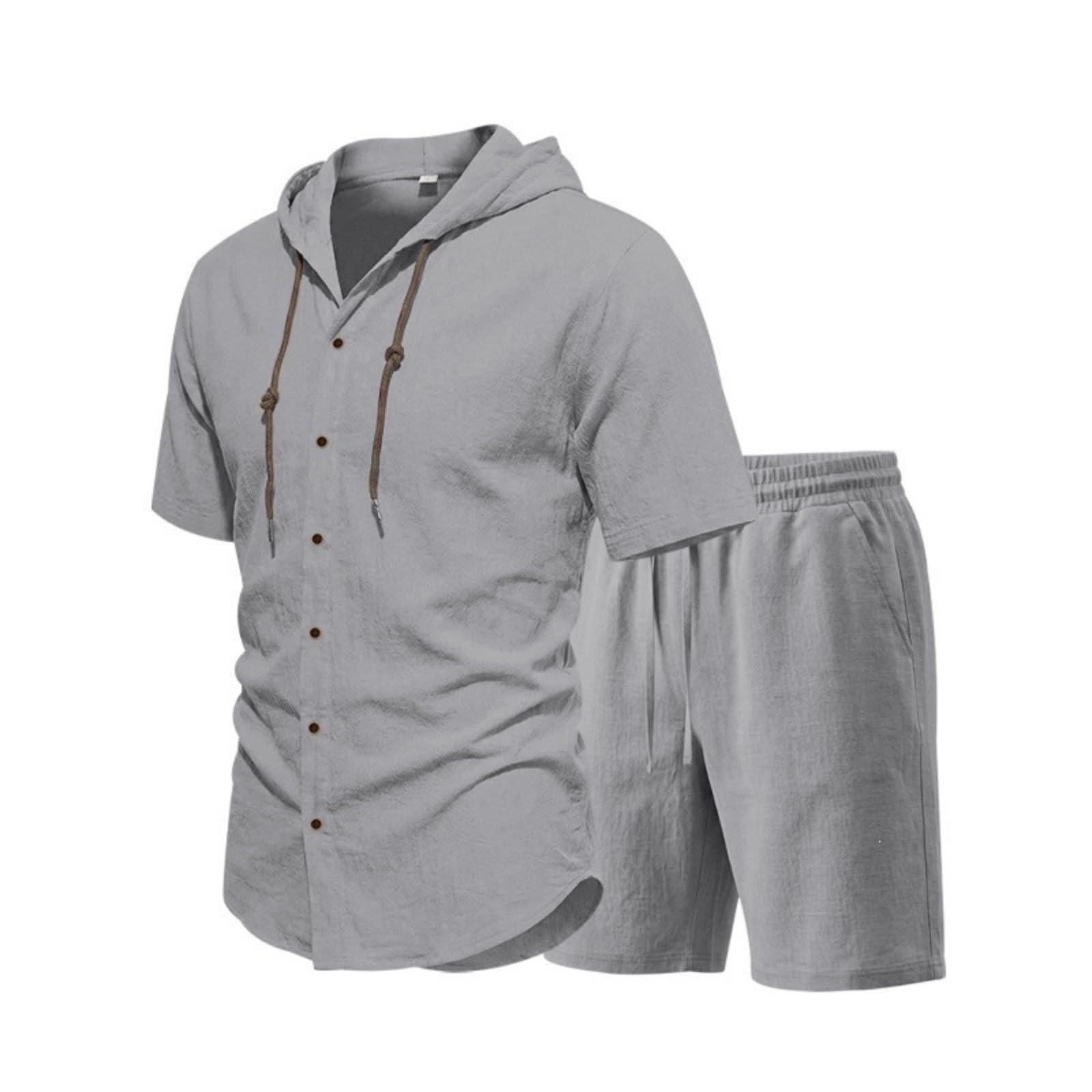 Tuta Uomo Completo Estiva Lino Morbido Completi Sportivi Traspiranti Larghi Camicia a Maniche E Pantaloncini Estiva Completo Vacanza Spiaggia Set Due Pezzi Eleganti Elastico Tuta Da Ginnastica