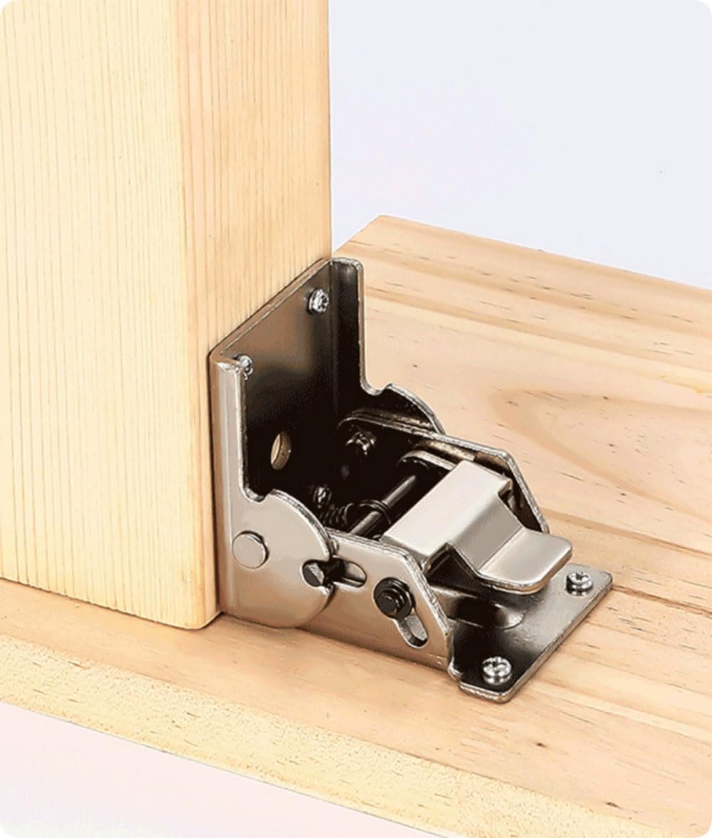 2 Pack 90 Degree self-Locking Folding Hinge Lock Steel Foldable Bracket Hidden Hinge for Extension Brackets of Table Legs Bed Legs and workbenches