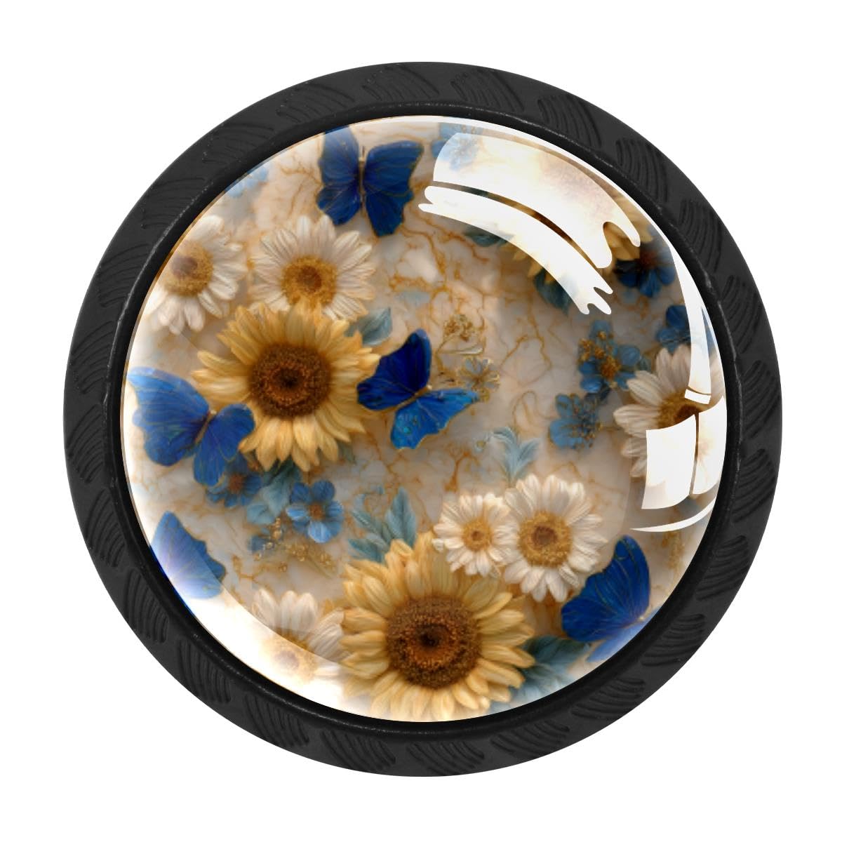 Heoeh Multi 11 4 Pcs Cabinet Knobs, Daisies Butterfly Marble Drawer Knobs Dresser Handles