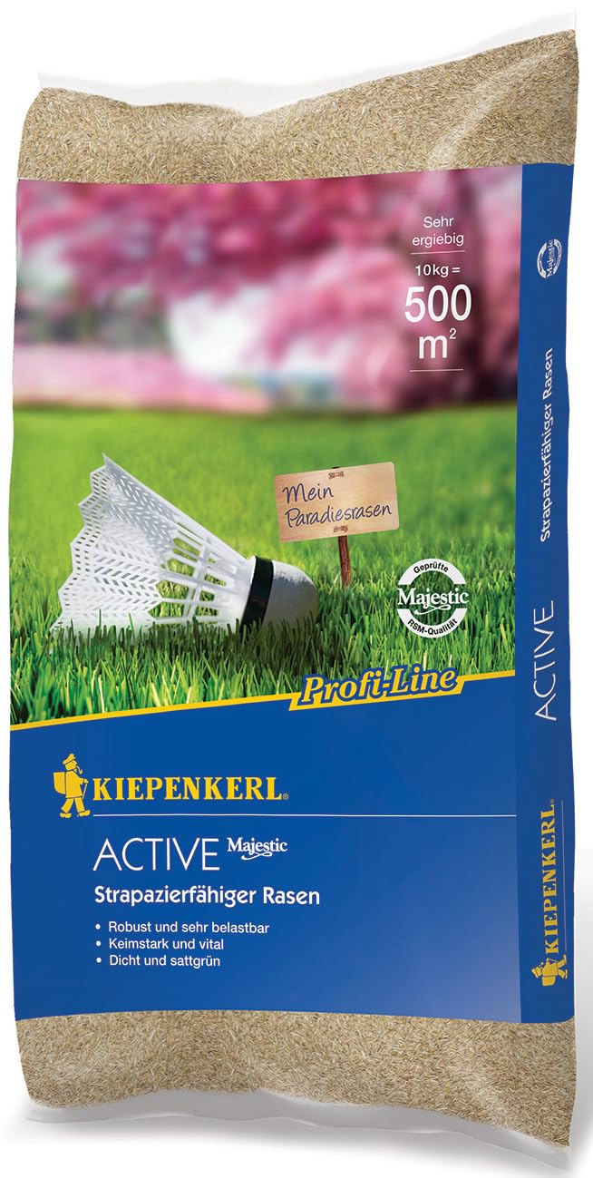 Kiepenkerl Profi-Line Active Strapazierfähiger Rasen, 10 kg, 661806 - Spiel- & Sportrasen, Rasensamen, schnellkeimend, Rasenteppich, robust & belastbar, ideal für Trockenrasen und Schattenrasen