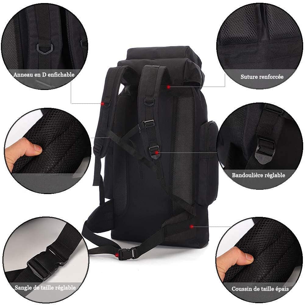 Sac à dos de randonnée homme 60L-80L sac à dos militaire tactique étanche sac à dos de survie MOLLE grand sac a dos randonnee voyage pour l'escalade, le camping, le chasse