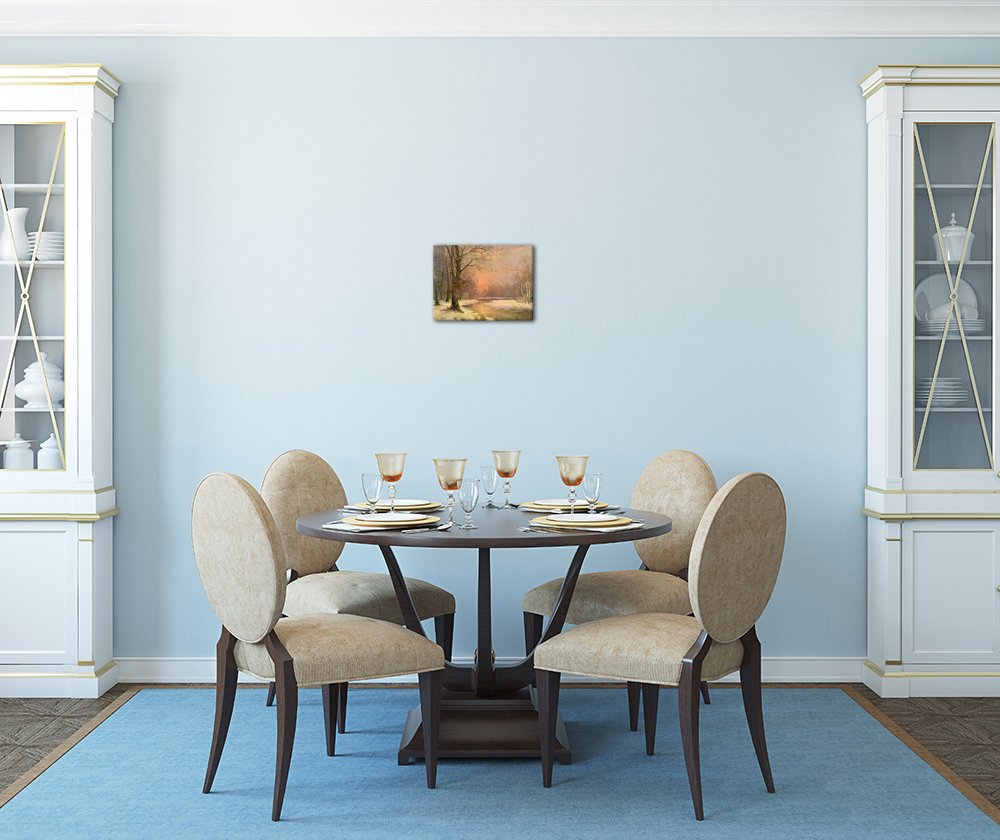 Bilderdepot24 Bild auf Leinwand | Adolf Kaufmann Sonnenuntergang in Winterlandschaft in 70x50 cm als Wandbild | Wand-deko Dekoration Wohnung alte Meister | 180819-70x50