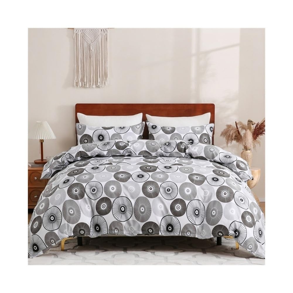 VHKJewE 2/3 Pcs Modern Abstract Bedding Set Grey Circle Patterned Duvet Cover with Zipper and Ties Set(EU Single(135x200cm))