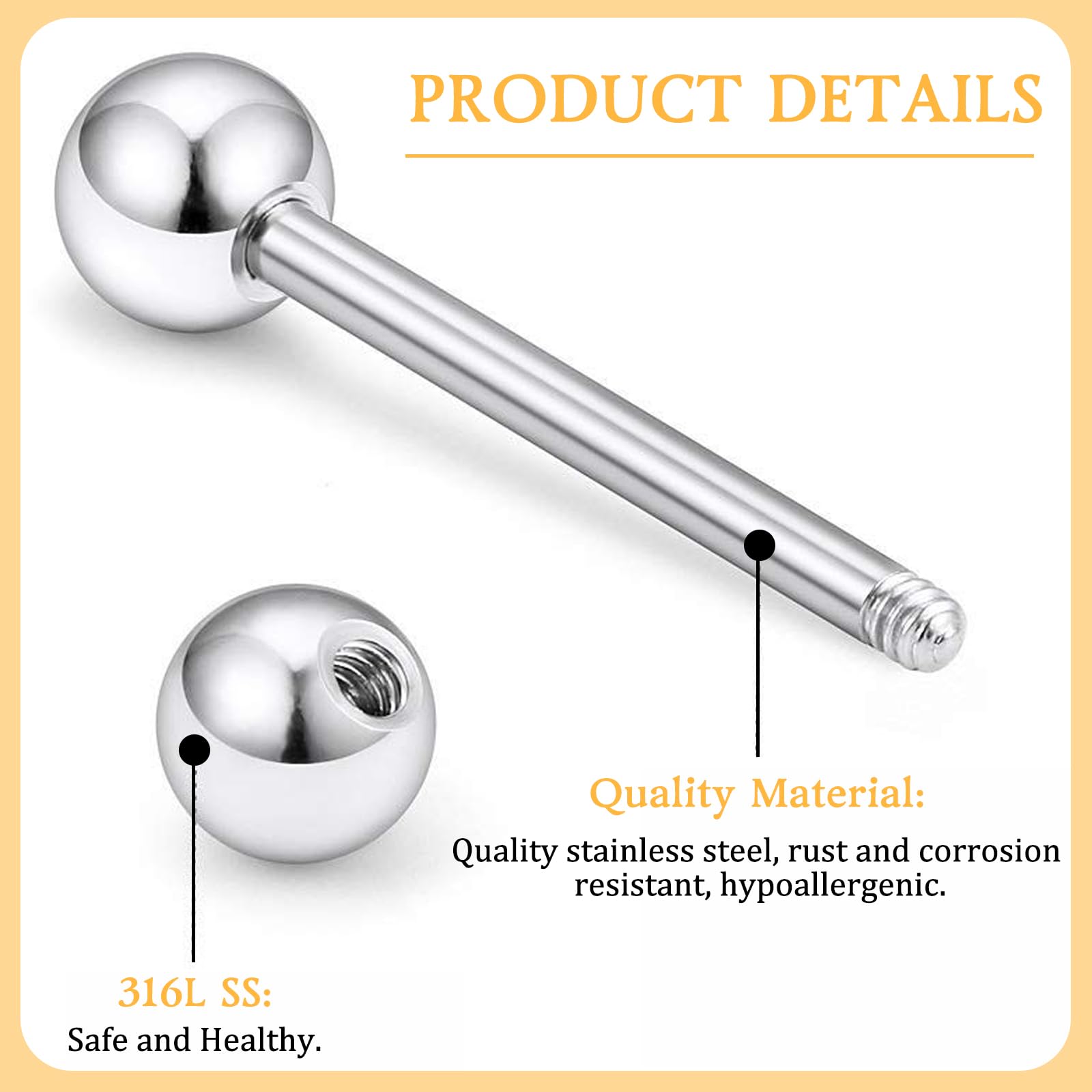 TYXHXTF 16Pcs Piercing per Capezzolo, Piercing Lingua Acciaio Chirurgico, Gioielli Piercing Corpo Argento per Piercing Barbells Donna