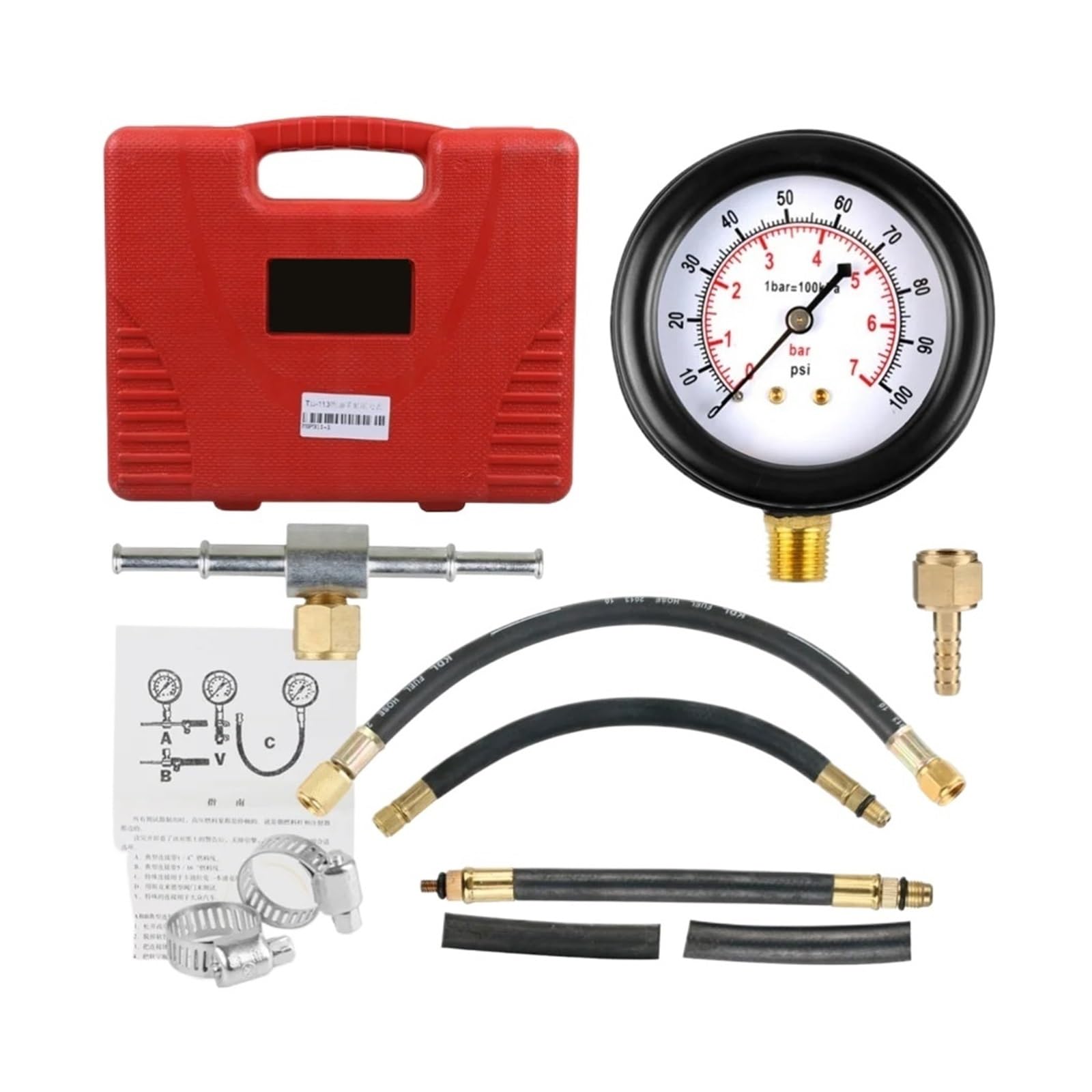0-100 PSI Pompa Wtryskowa Paliwa Tester Wtryskiwaczy Miernik Ciśnienia Test Benzyna Samochodowa Zestaw Do Kompresji Cylindra Silnika Gazowego TU-113 Precyzyjne Monitorowanie