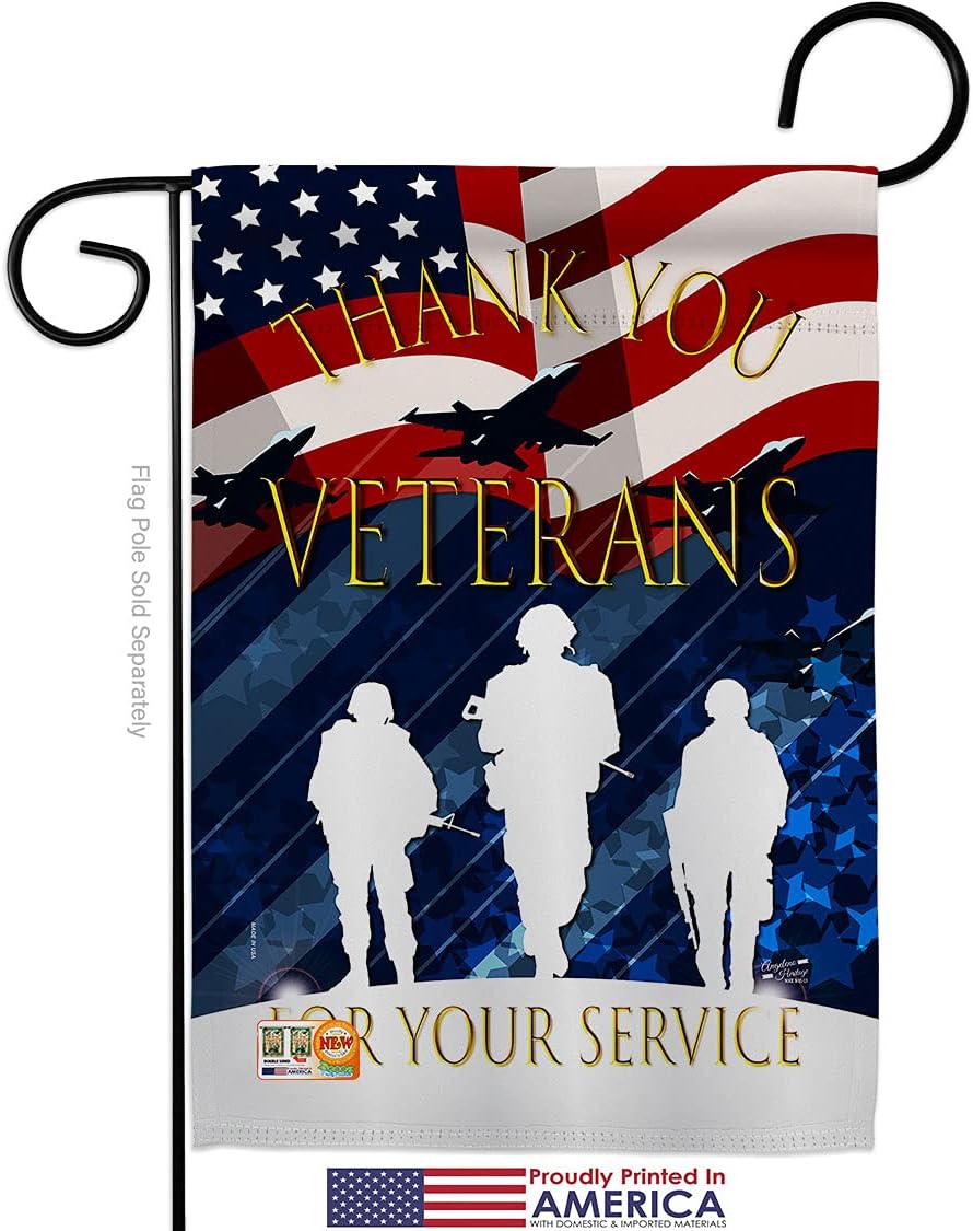 Thank You Veterans Garden Flag Set Wall Hanger Armed Forces Veteran All Branches Support Honor United State American Military Official Small Gift Yard House Banner Made In USA 13 X 18.5