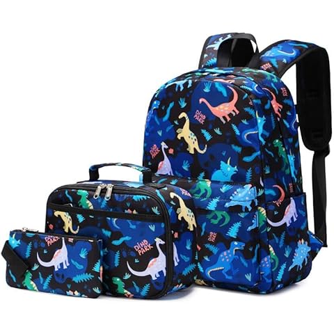 Vanwilit Boys School Backpack Dinosaur Kids Backpack Water Resistant Lightweight Primary School Bag Set with Lunch Bag & Pencil Case 3 in 1 Kids Bookbag Casual Daypack (Dinosaur) Cover