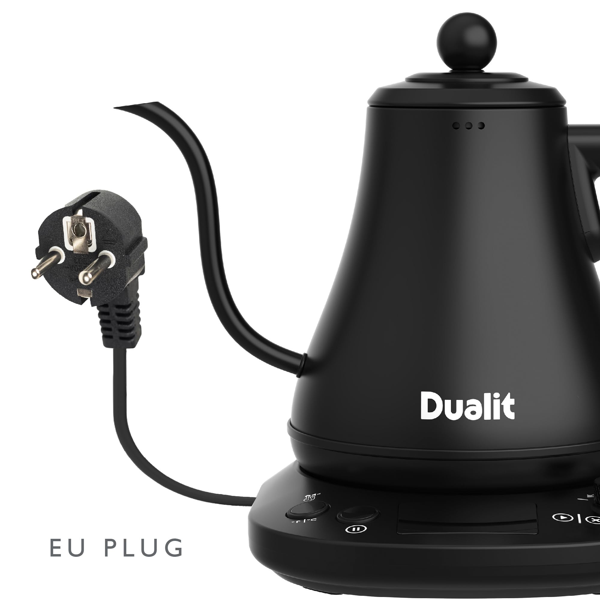 Dualit Wasserkocher Schwanenhals Schnellkochender Electric Kettle (800ml) - Schwarz Matt - Gooseneck Kettle Tropft Nicht - Digitale Display Anzeige - Hocheffiziente Energiesparende Wasserkanne' | schwarz matt, tropffrei, stufenlose Temperaturregelung 38–1