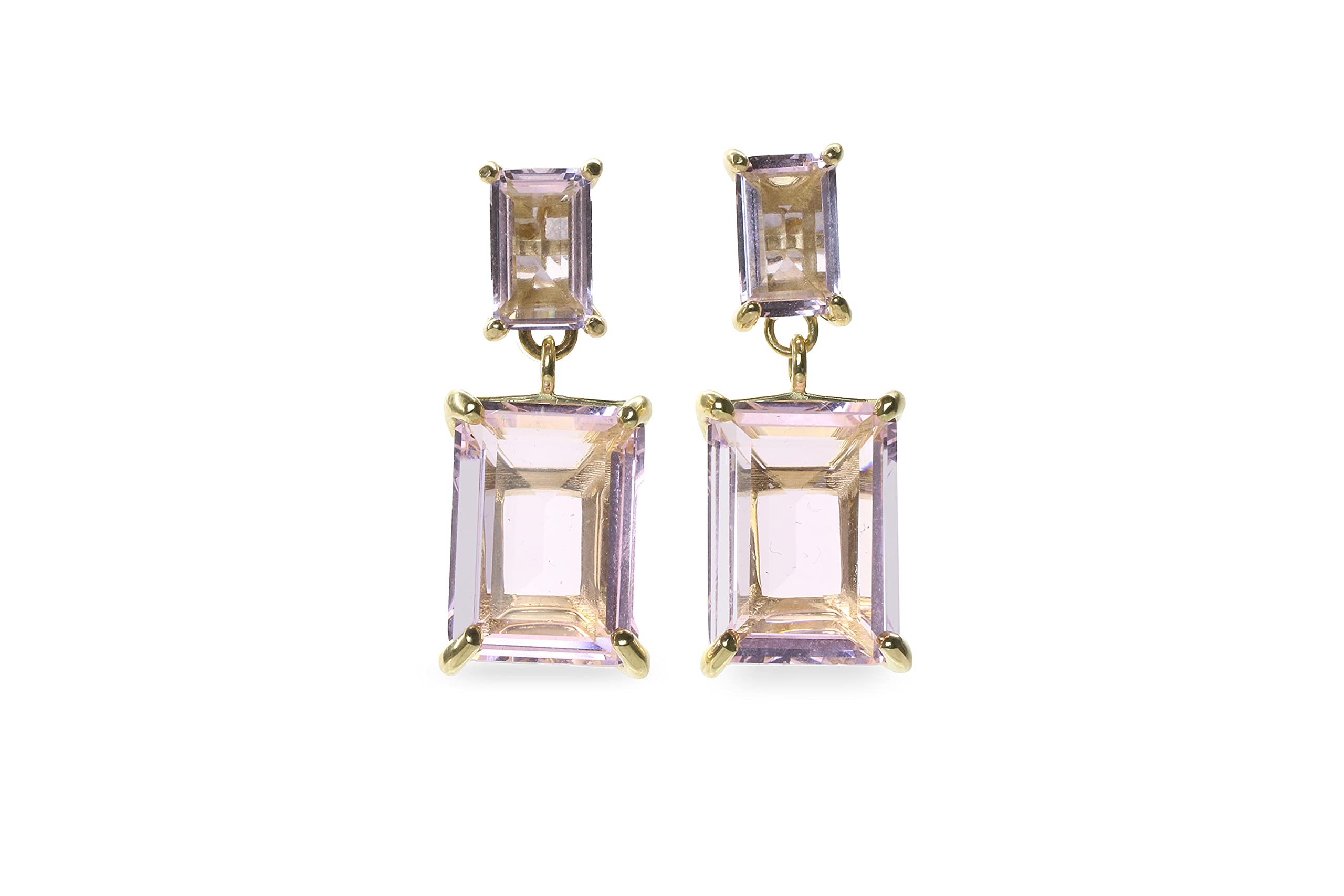 Pendientes de Cuarzo Rosa Doble en Oro - Pendientes de Cristal - Pendientes de Oro de Moda para Mujeres - Pendientes Artesanales para Fiestas, Bodas y Celebraciones