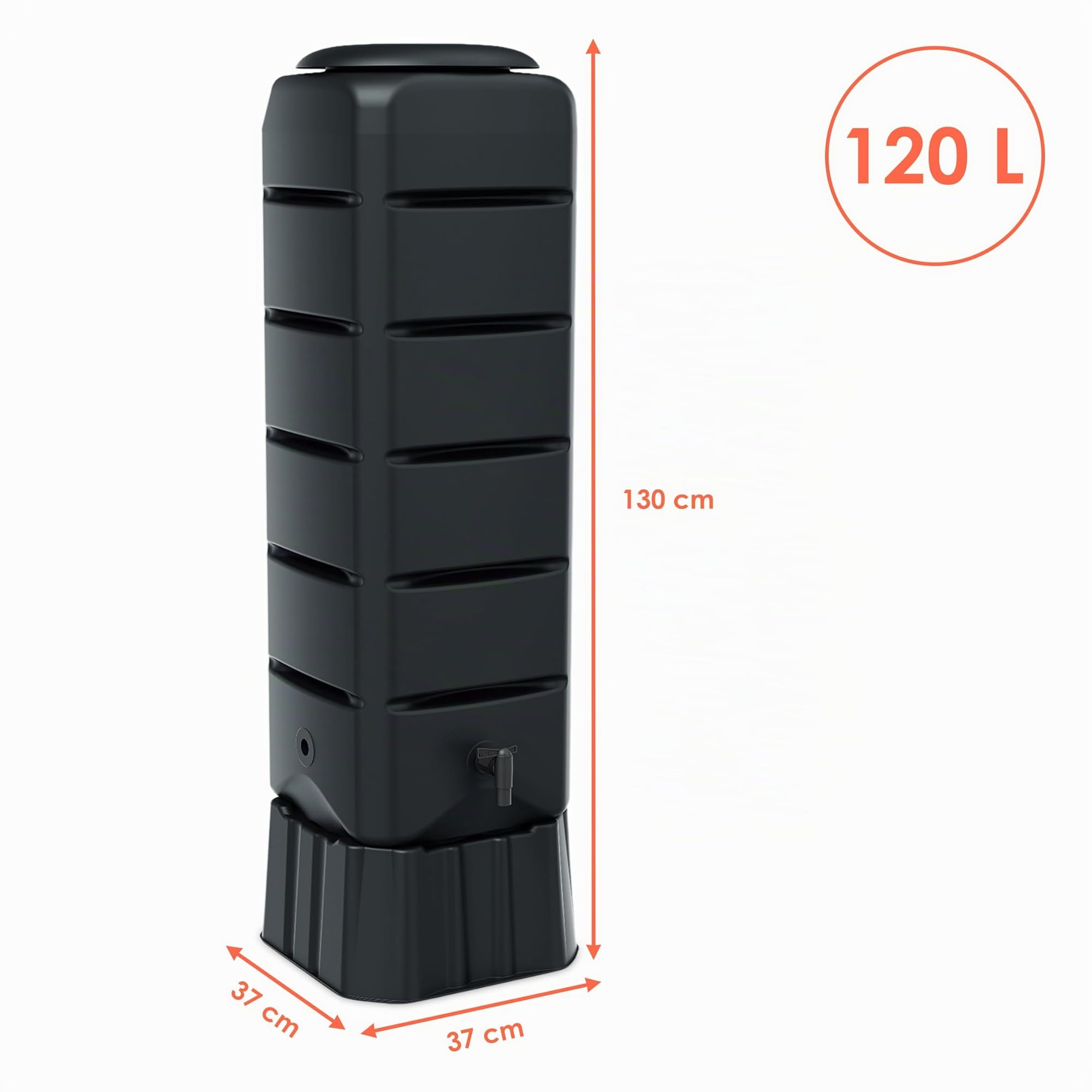 Serbatoio acqua piovana rettangolare antracite con rubinetto e cintura di sicurezza, 120 l, in plastica, grigio, 130 x 37 cm, con supporto, serbatoio dell'acqua e serbatoio dell'acqua da giardino | in plastica, 130 x 37 cm, con supporto, raccoglitore dell