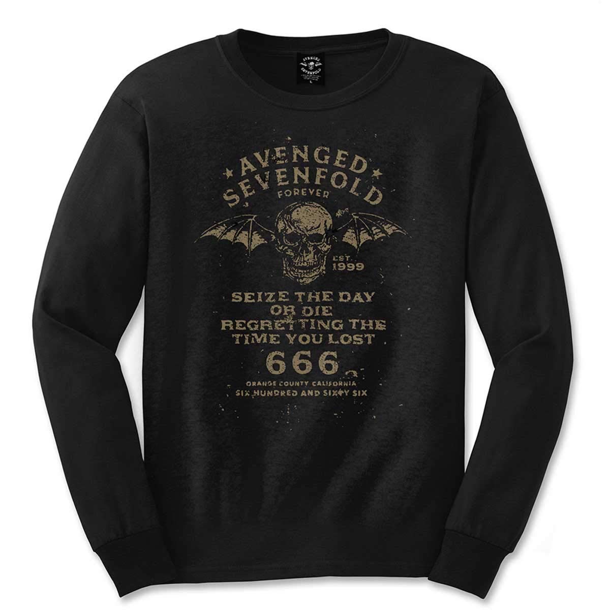 Rock Off Officially Licensed Products Men's Black Avenged Sevenfold A7x Longsleeve Seize The Day Official Tee T-Shirt Unisex (Medium)