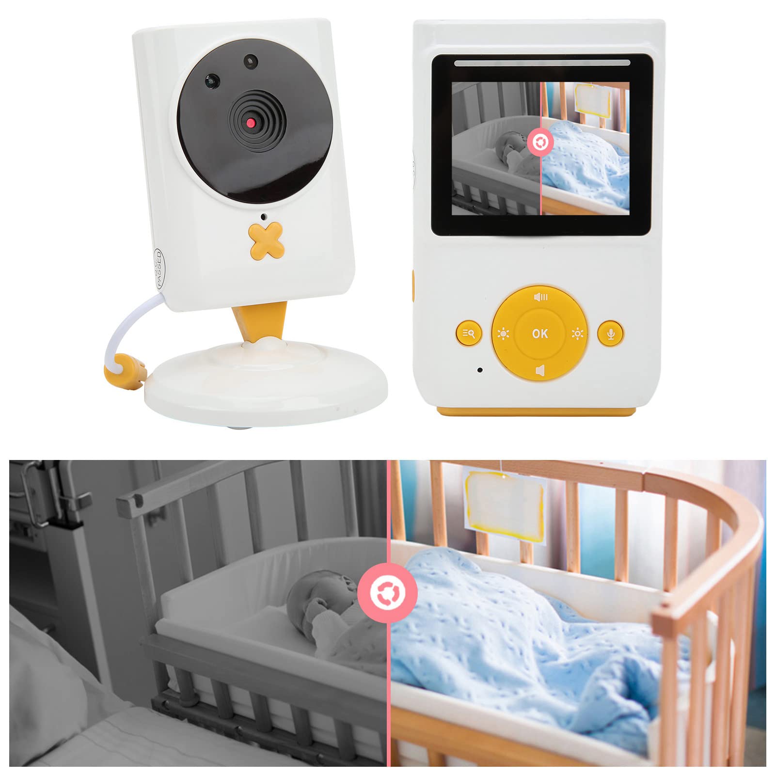 Elektroniczna Niania Z Kamerą, 2.4 Calowy Wyświetlacz LCD Night Vision 2.4GHZ 200m~300m Zasięg Transmisji Wideo Niania, Automatycznego Budzenia Vox 750mAh Dla Niemowląt AC100-240V(EU)