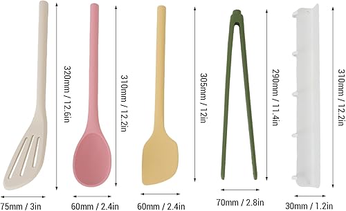 Miniatura 2 de Juego de utensilios de cocina de silicona integrado, espátulas, cuchara, pinzas para alimentos y estante de almacenamiento de gancho