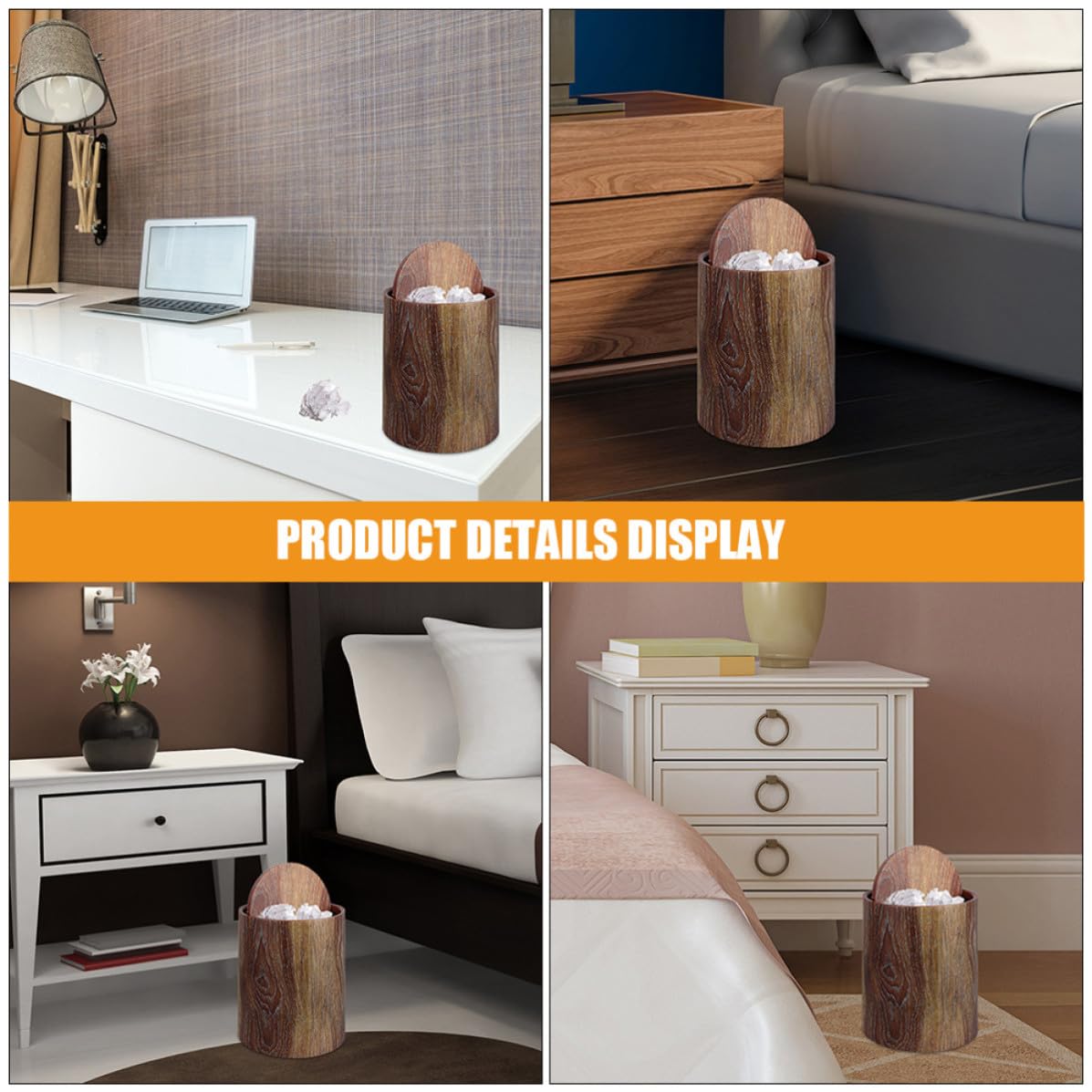 Totority Cubo de Basura de Plástico Diseño Imitación Madera, Capacidad 15l, Forma Redonda, Práctico y Resistente para Cocina o Dormitorios