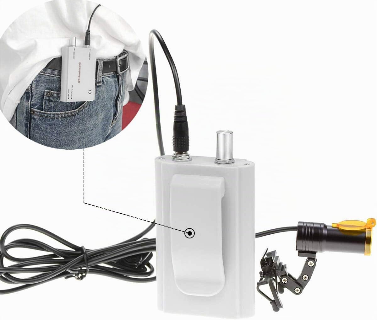 BONEW Zahnärztliche chirurgische Stirnlampe 5 W LED-Hochleistungs-Leuchte mit hoher Helligkeit, batteriebetrieben, mit Filter, Clip-on-Typ + Stofftasche für alle Brillen (Silber)