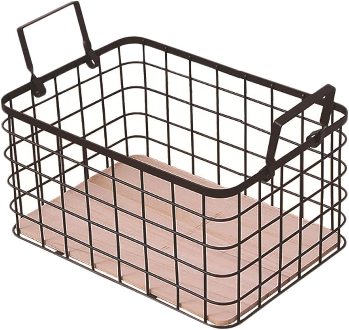 Healifty Large Iron Art Metal Grid Storage Basket with Handle Rectangular Sundries Container for Pantry and Desktop Organization Vintage Rustic Wire Storage Bin Random Color