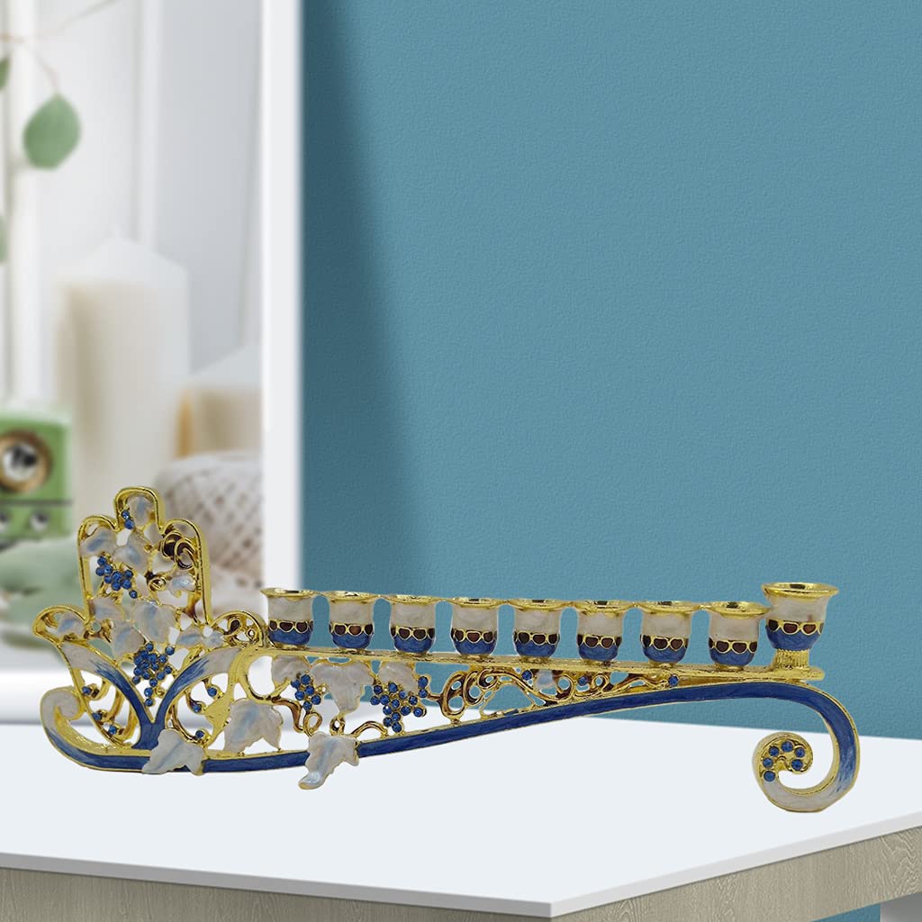 perfk 9 Branches Menorah Chandelier Titulaire Bejeweled Peint À Fleur Motif Candélabres
