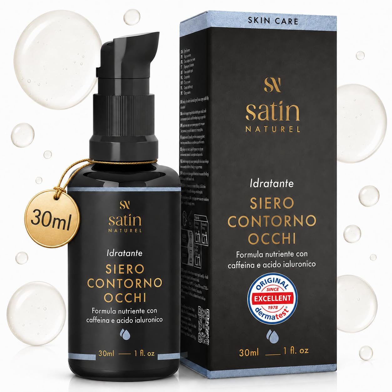 Satin Naturel Crema Contorno Occhi 30 ml – Con Aloe Vera Bio, Acido Ialuronico, Taurina & Vitamina E – Contro Occhiaie & Rughe – Idratazione per il Contorno Occhi – Vegana & Naturale