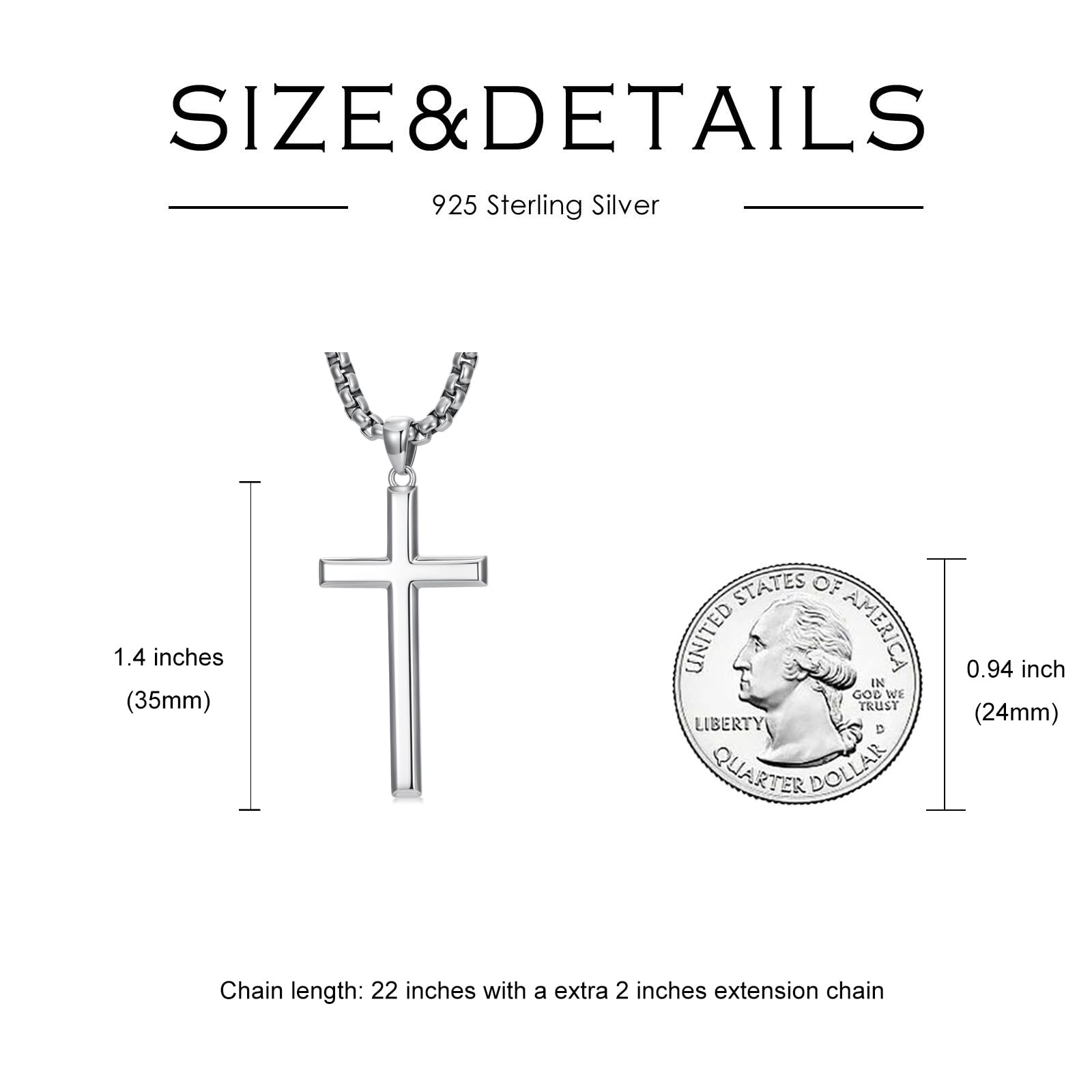 Kreuz Kette Herren 925 Silber Anhänger mit Edelstahlkette Christliches Schmuck Geschenk