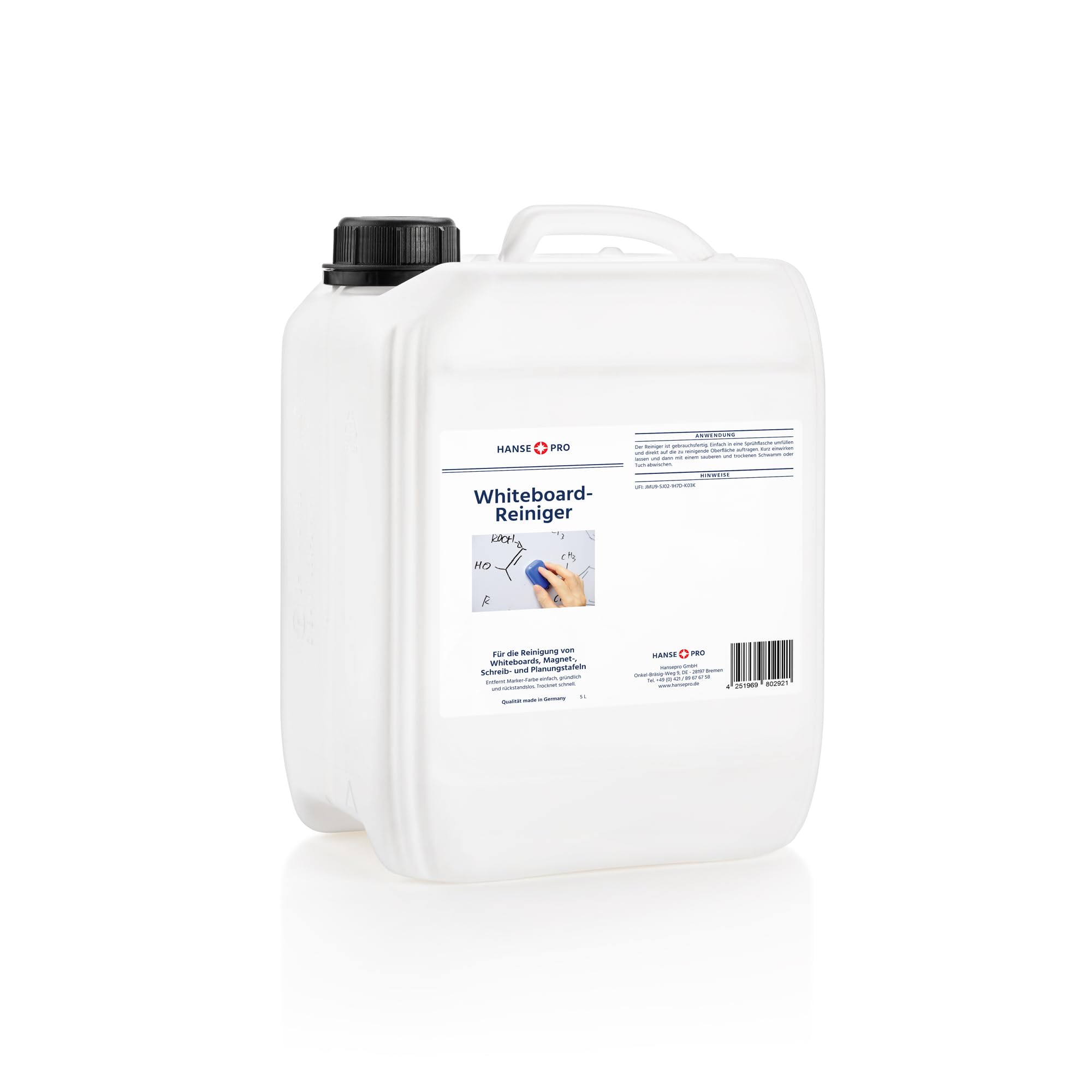 HANSE PRO Whiteboardreiniger, 1 x 5 Liter I Cleaner I Löscher I Zubehör I Tafel-Reiniger I Flipchart I Spray I Reinigung und Pflege I Vorrats-Kanister I ideal zum Umfüllen