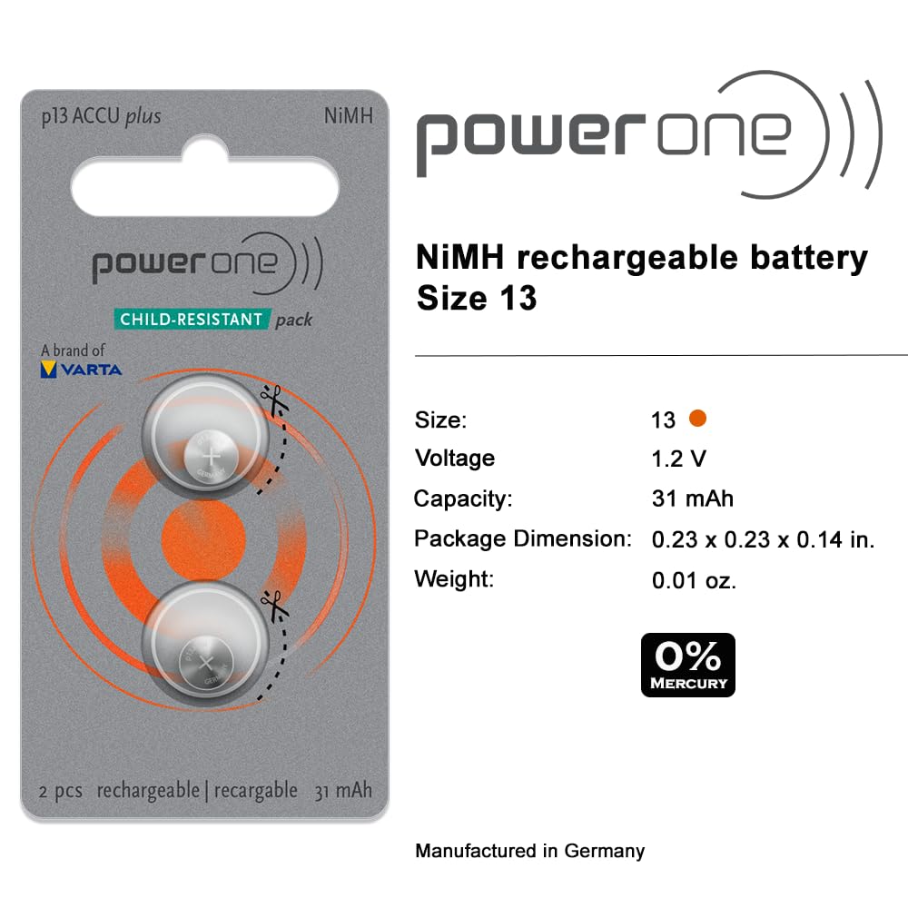 PowerOne ACCU plus Size 13 Rechargeable Hearing Aid Batteries product thumbnail 4