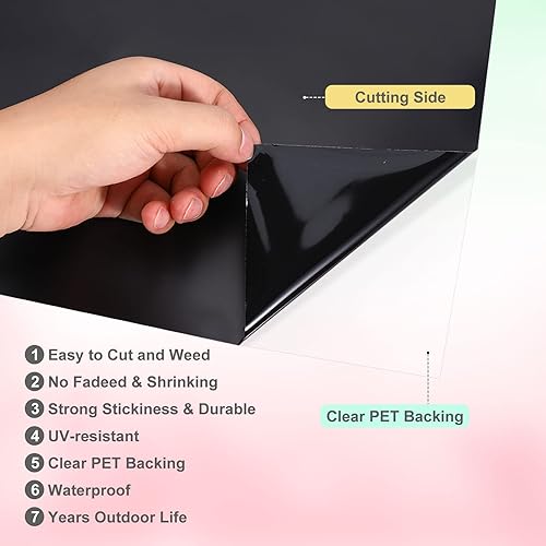 Miniatura 3 de XSEINO Permanent Vinyl - 12" X 11FT Black Adhesive Vinyl Roll for Silhouette and Other Cutters, Vinilo para Autos, Decor Sticker, Car Decal,