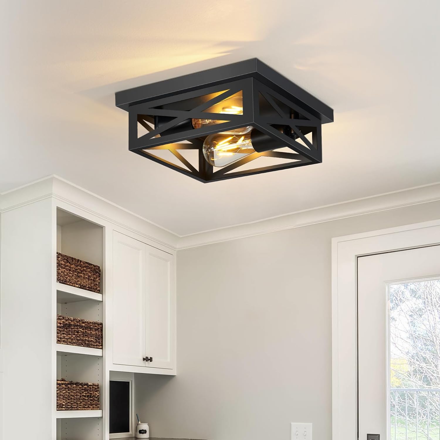 ZHU YAN 2-Pack Farmhouse Flush Mount Ceiling Light,2-Light Ceiling Light Fixture,Rustic Ceiling Mount Lighting for Kitchen,Hallway,Entryway,Farmhouse Home E26 Base