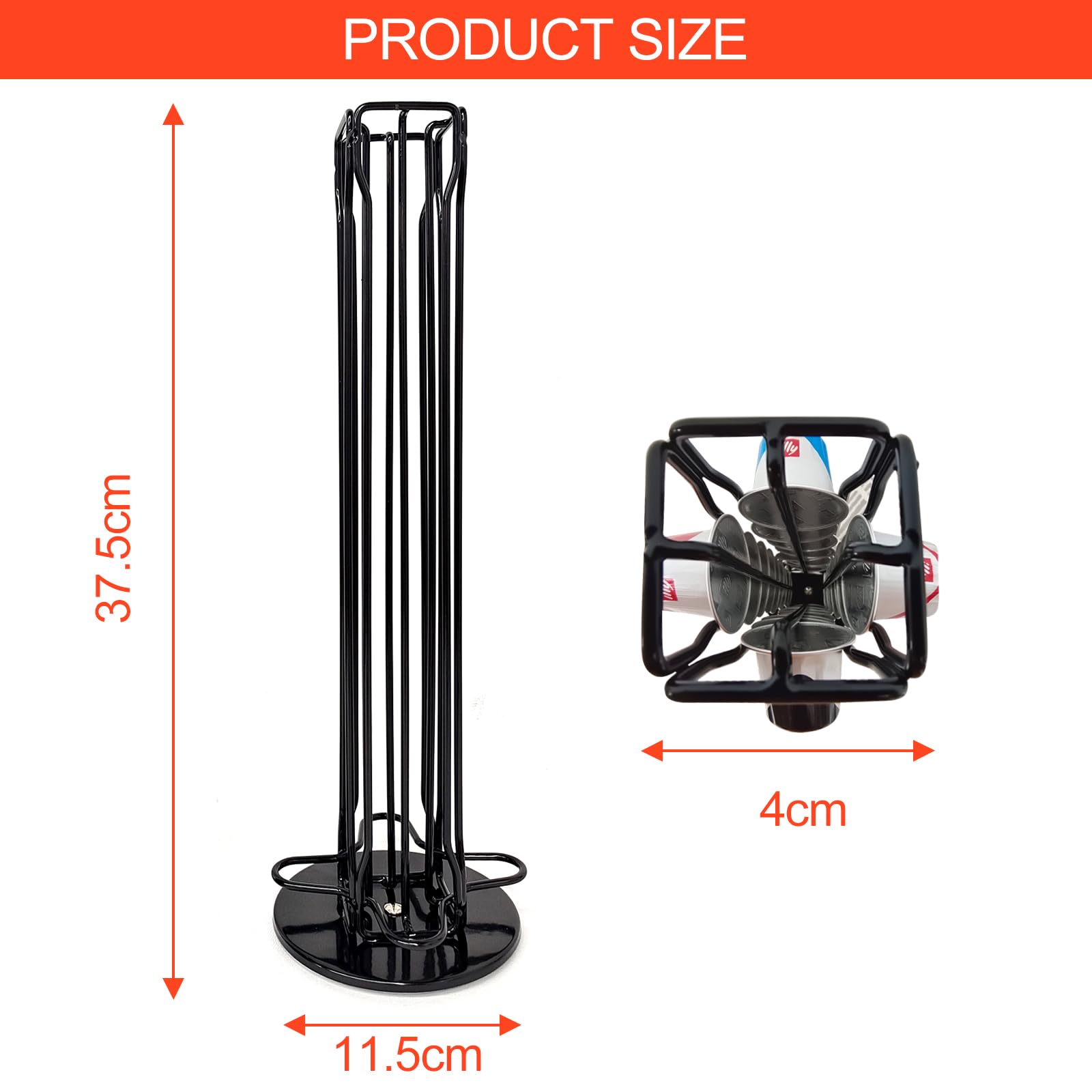 Lectorias Porta Capsulas para Nespresso, Soporte para Contener 40 Piezas Café Capsulas, 360 Grados Giratorio Dispensador Capsulas, Negro Organizador Cápsulas con Base Antideslizante, Hecho de Metal
