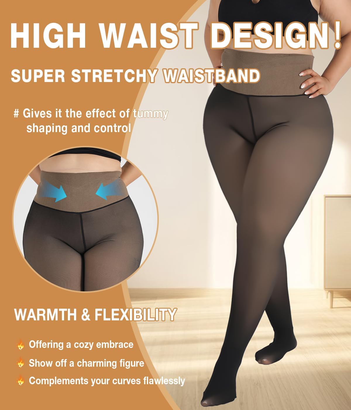 MERYLURE High Waist Fleece Lined Tights Women Plus Size, Fake Translucent Winter Warm Pantyhose Thick Thermal Leggings - Image 3