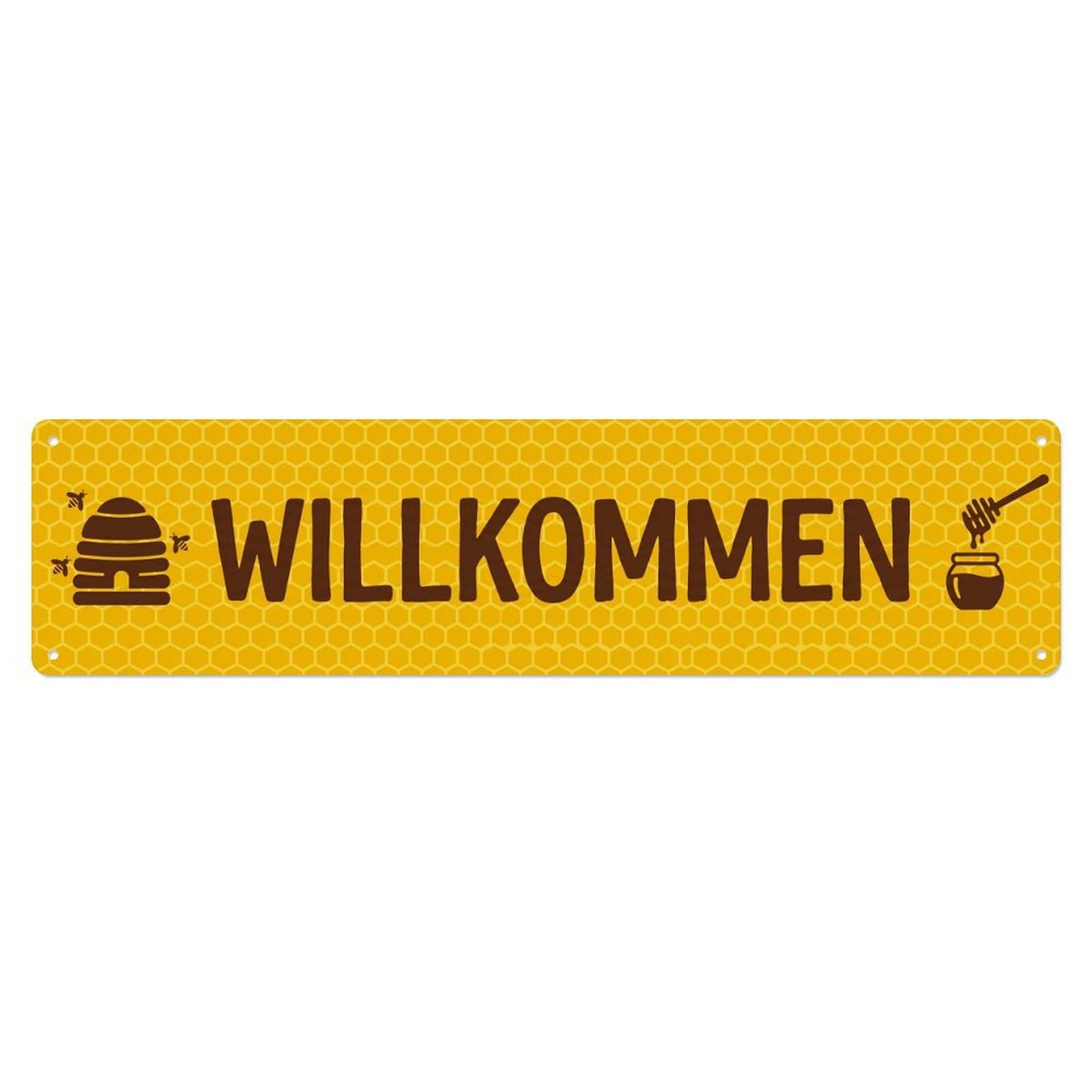 Golden Yellow Honey Farm Beekeeping Welcome Metal Tin Sign Plaque Wall Decor for Cafe, Club Bar, Office, Home Garden Metal Poster 4x16Inch