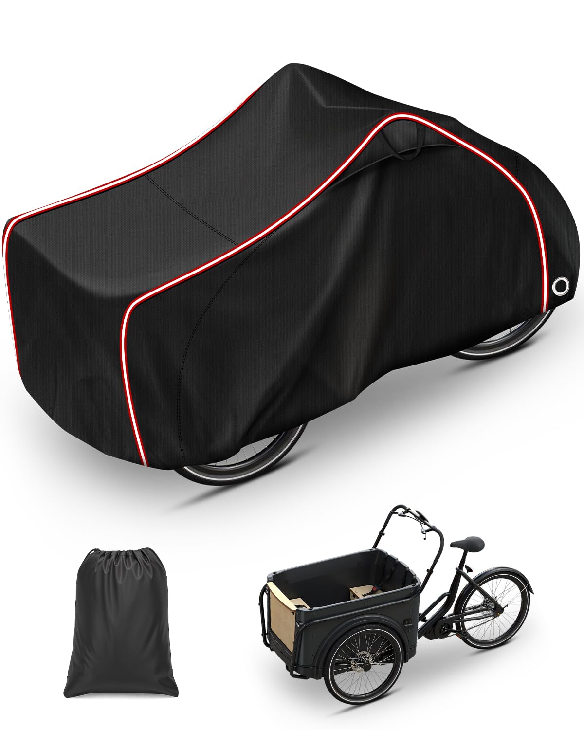 Copri Bici Cargo Copertura per Bicicletta Cargo Telo Copri Bicicletta da Esterno con Strisce Riflettenti 420D Oxford Protezione UV per Bici da Carico a 3 Ruote 258 x 105 x 125cm