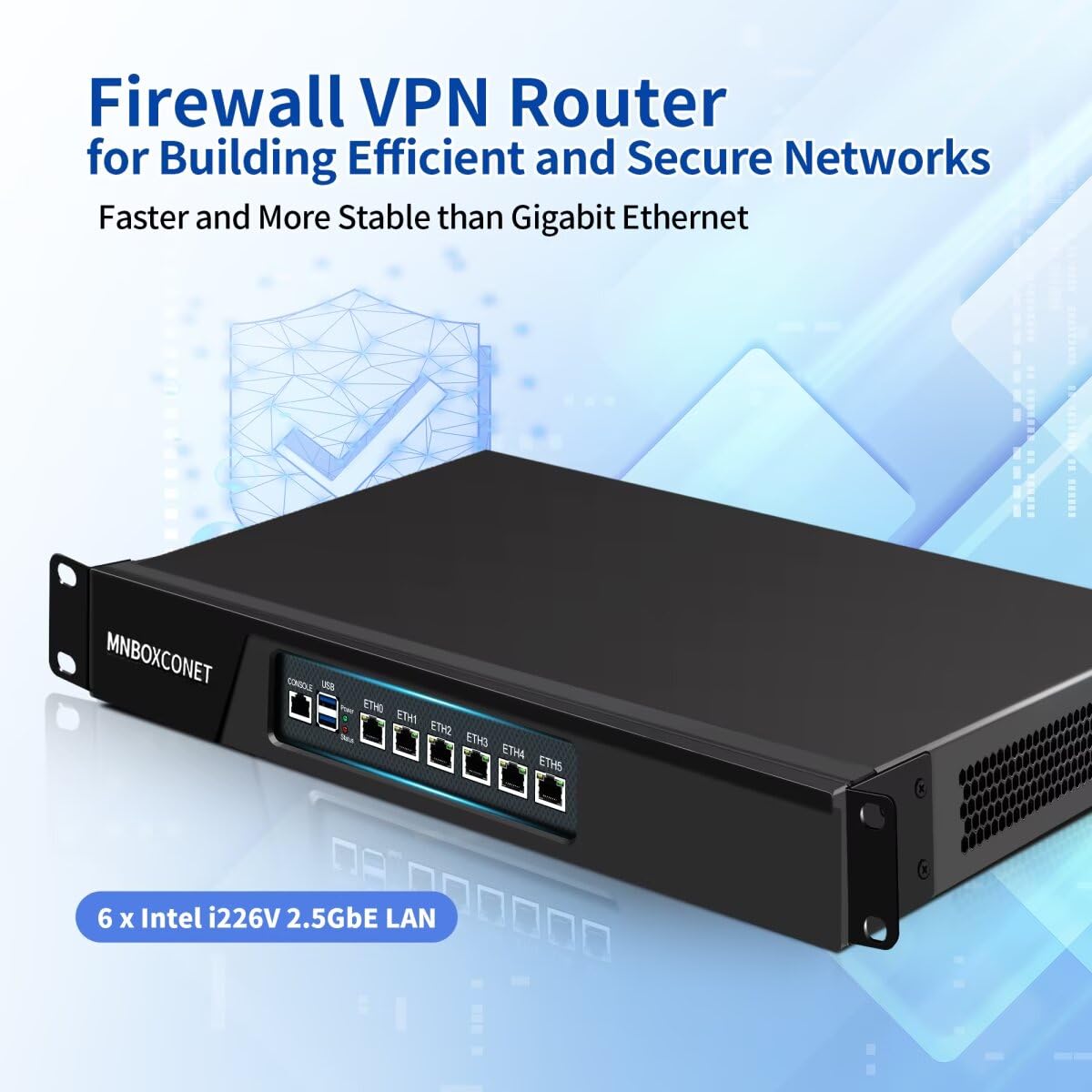 Serveur 1U Rackmount 19'' Firewall Router Appliance N100, 6 x i226V Gigabit Ethernet Console OPNsense, VPN, Network Appliance, VGA, USB 3.0, GPIO, Barebone NO RAM NO SSD